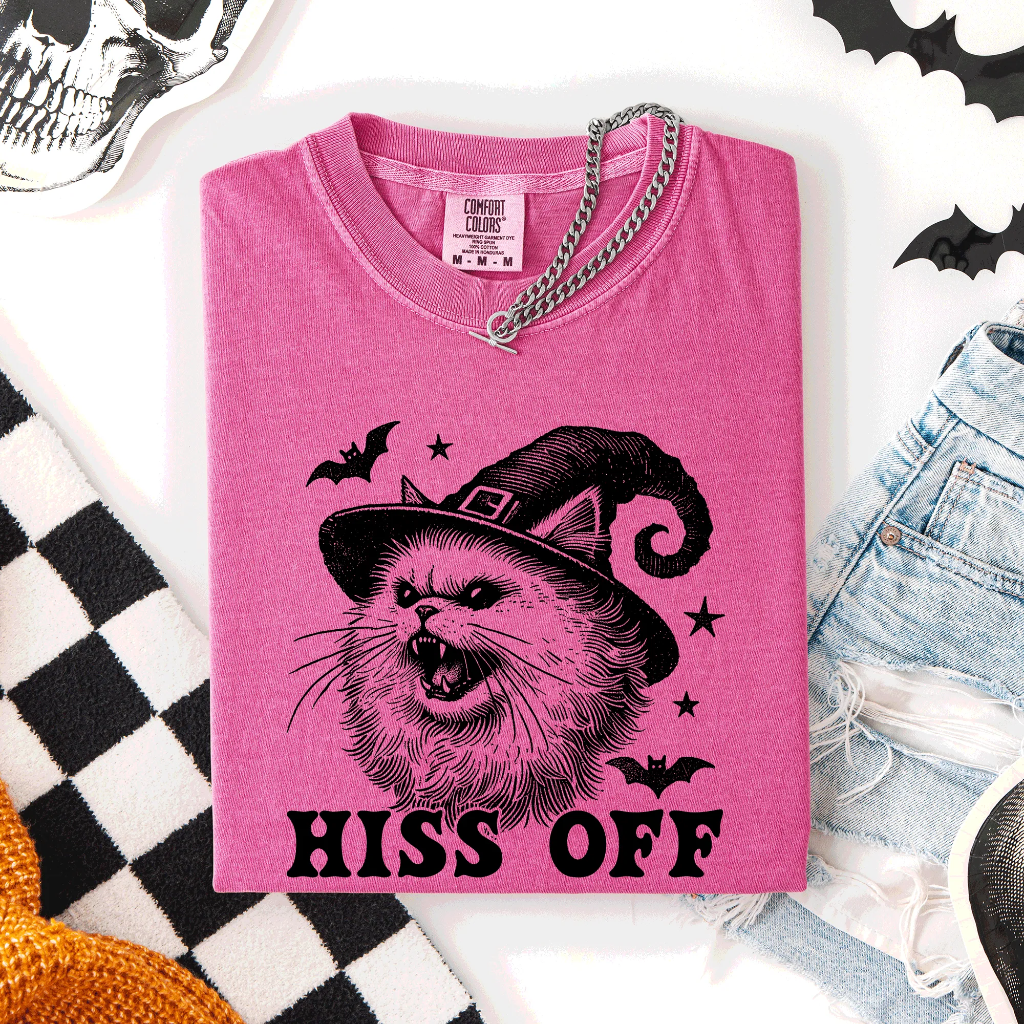 Hiss Off, Cat, Halloween Witch, Funny, Graphic Tee, Trendy, Comfort Colors T-Shirt sold by Refinery Number One product image thumbnail 5