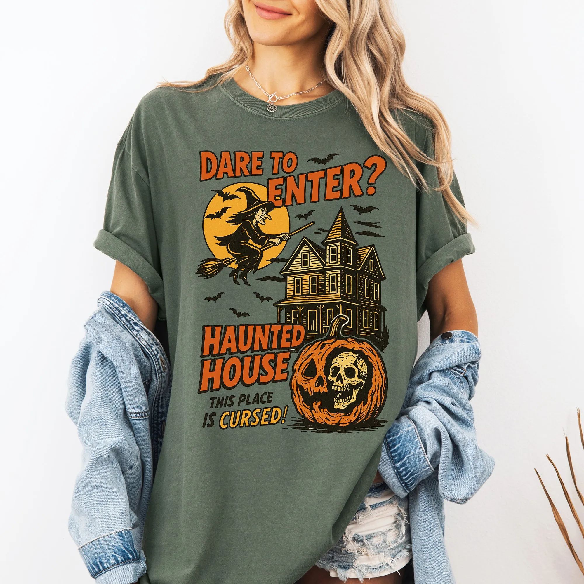 Haunted House, Halloween, Retro, Spooky, Witch, Comfort Colors T-Shirt sold by Refinery Number One product image thumbnail 3