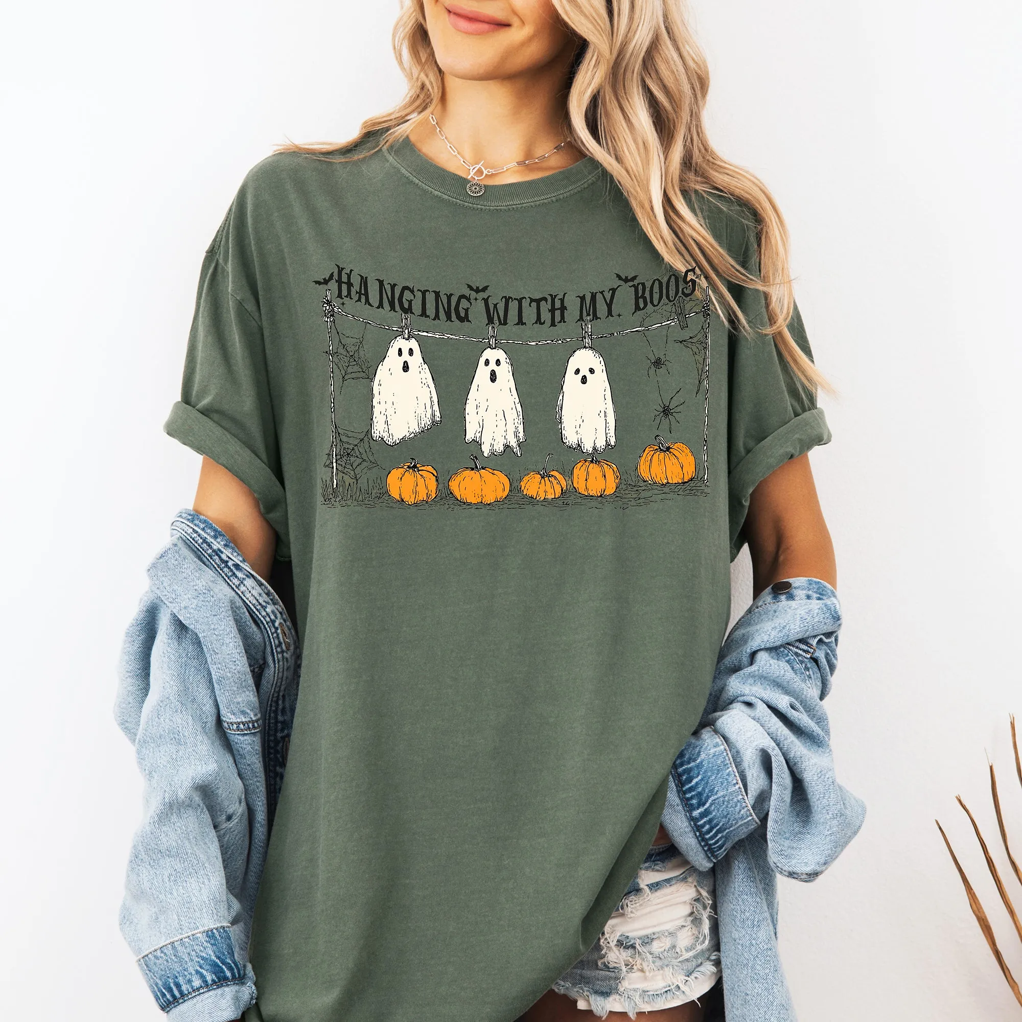 Hanging With My Boos, Ghosts, Halloween, Funny, Pumpkins, Comfort Colors T-Shirt sold by Refinery Number One product image thumbnail 2