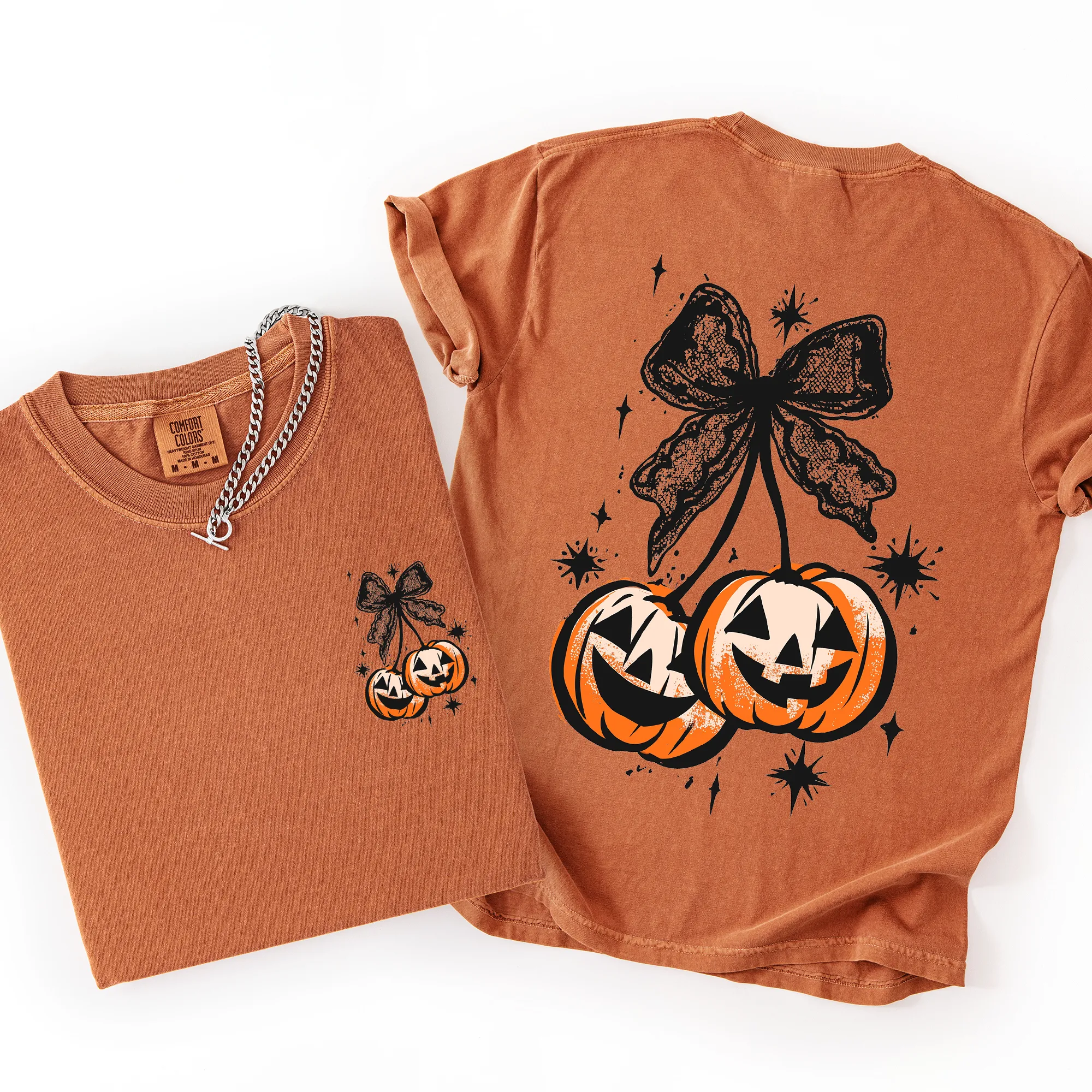 Halloween Cherry Pumpkins, Cute, Front and Back, Comfort Colors T-Shirt sold by Refinery Number One product image thumbnail 3