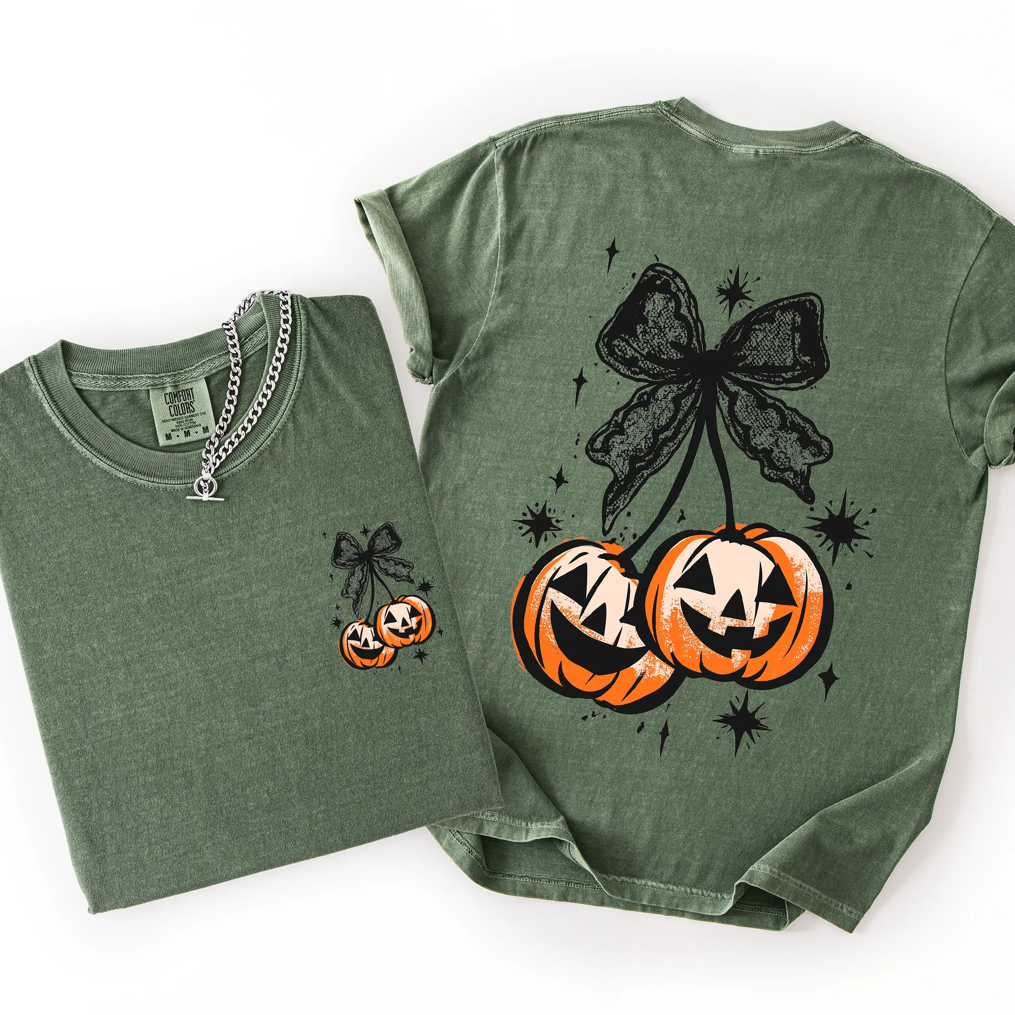 Halloween Cherry Pumpkins, Cute, Front and Back, Comfort Colors T-Shirt sold by Refinery Number One product image thumbnail 2