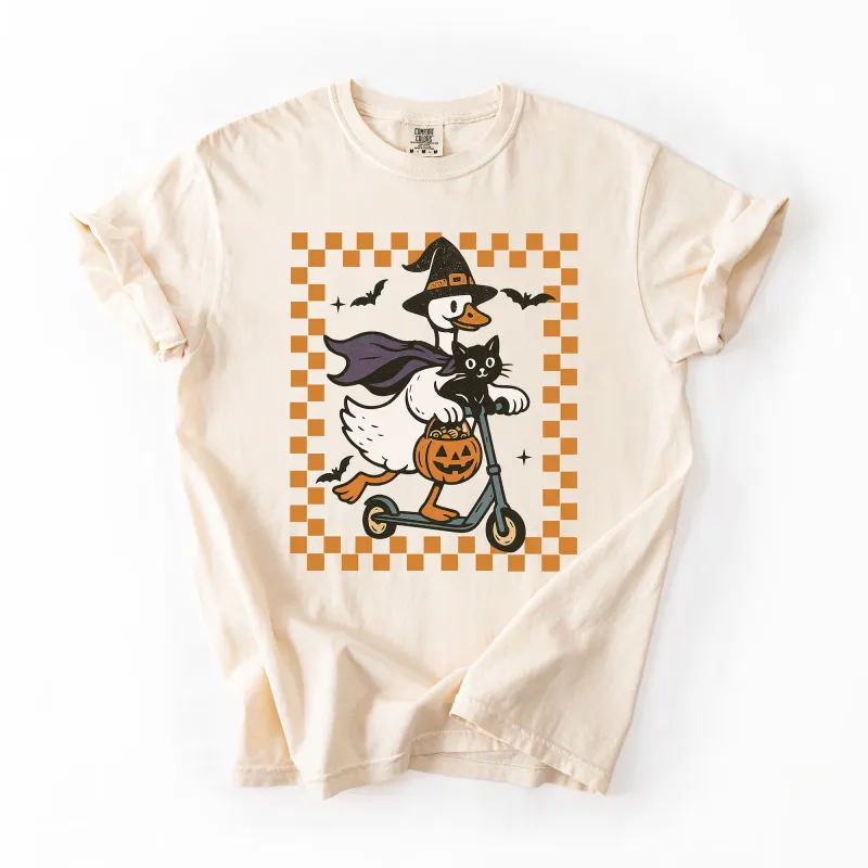 Funny Halloween Goose, Black Cat, Witch, Checkered, Comfort Colors T-Shirt sold by Refinery Number One