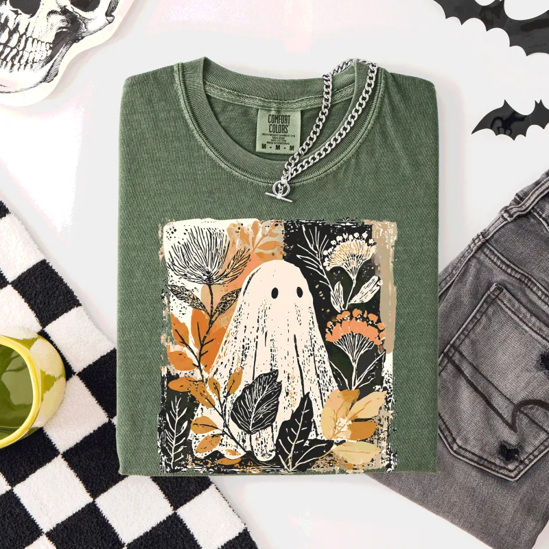Vintage Ghost Halloween, Botanical, Floral, Autumn, Fall, Comfort Colors T-Shirt sold by Refinery Number One
