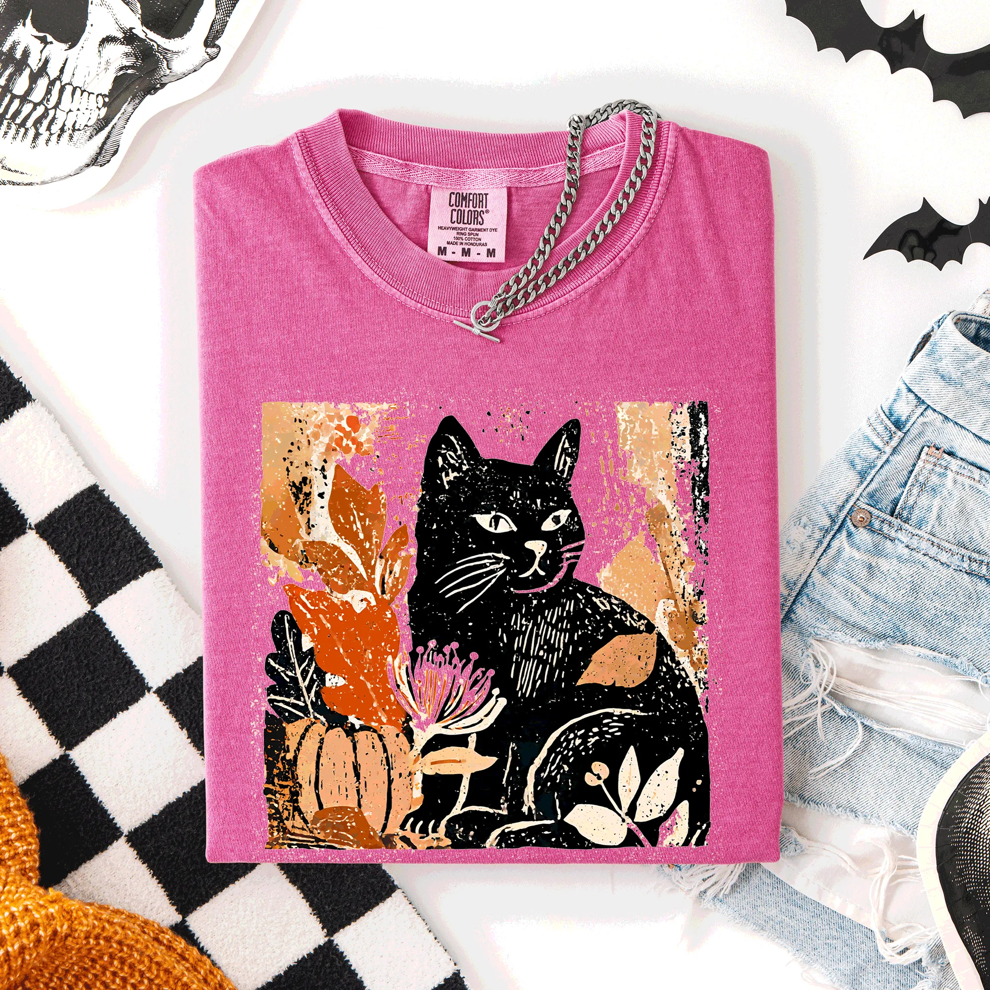 Vintage Black Cat, Halloween, Autumn, Fall, Pumpkin, Comfort Colors T-Shirt sold by Refinery Number One product image thumbnail 5