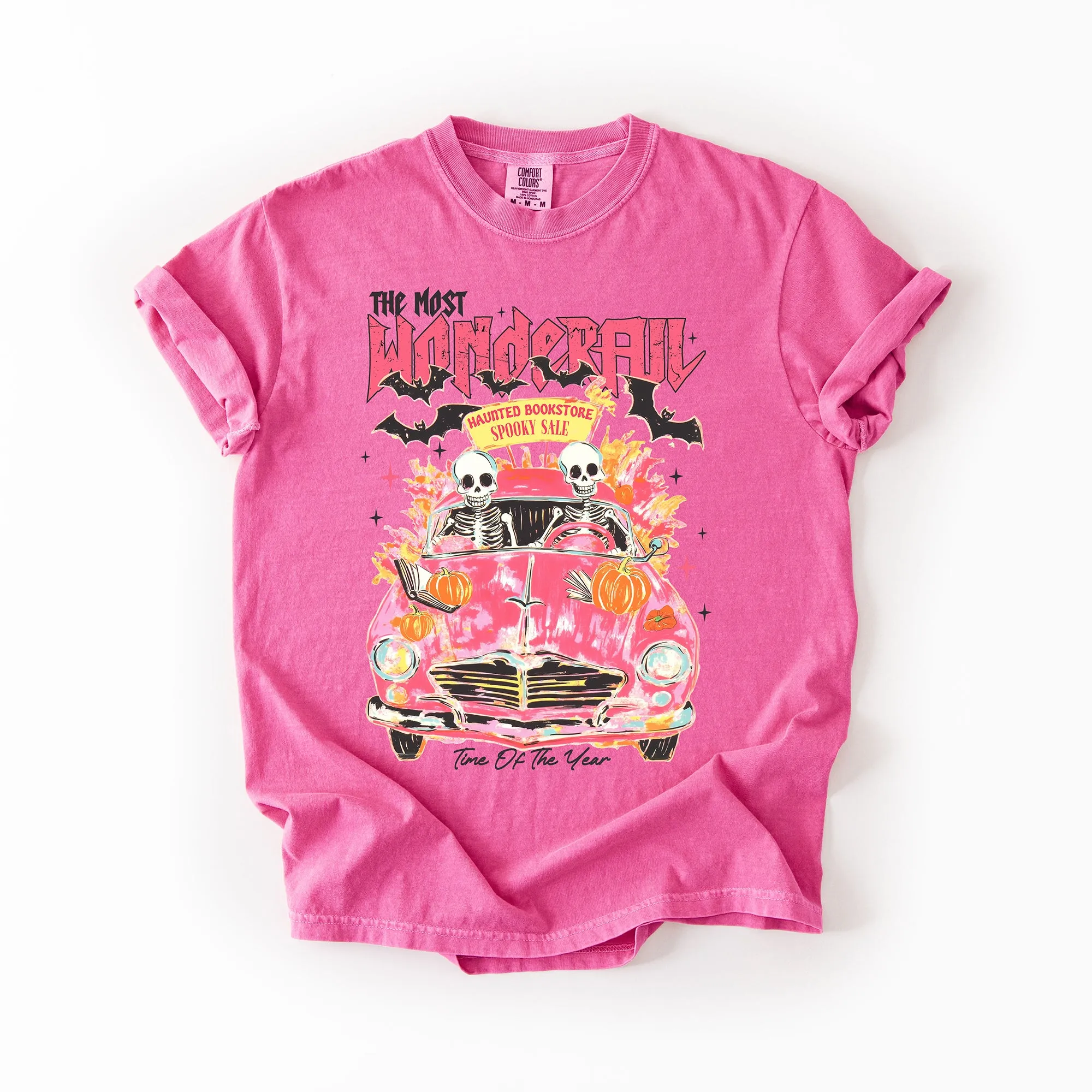 The Most Wonderful Time Of The Year, Reading Skeletons, Pink, Spooky, Halloween, Trending Graphic Tee, Comfort Colors T-Shirt sold by Refinery Number One product image thumbnail 3