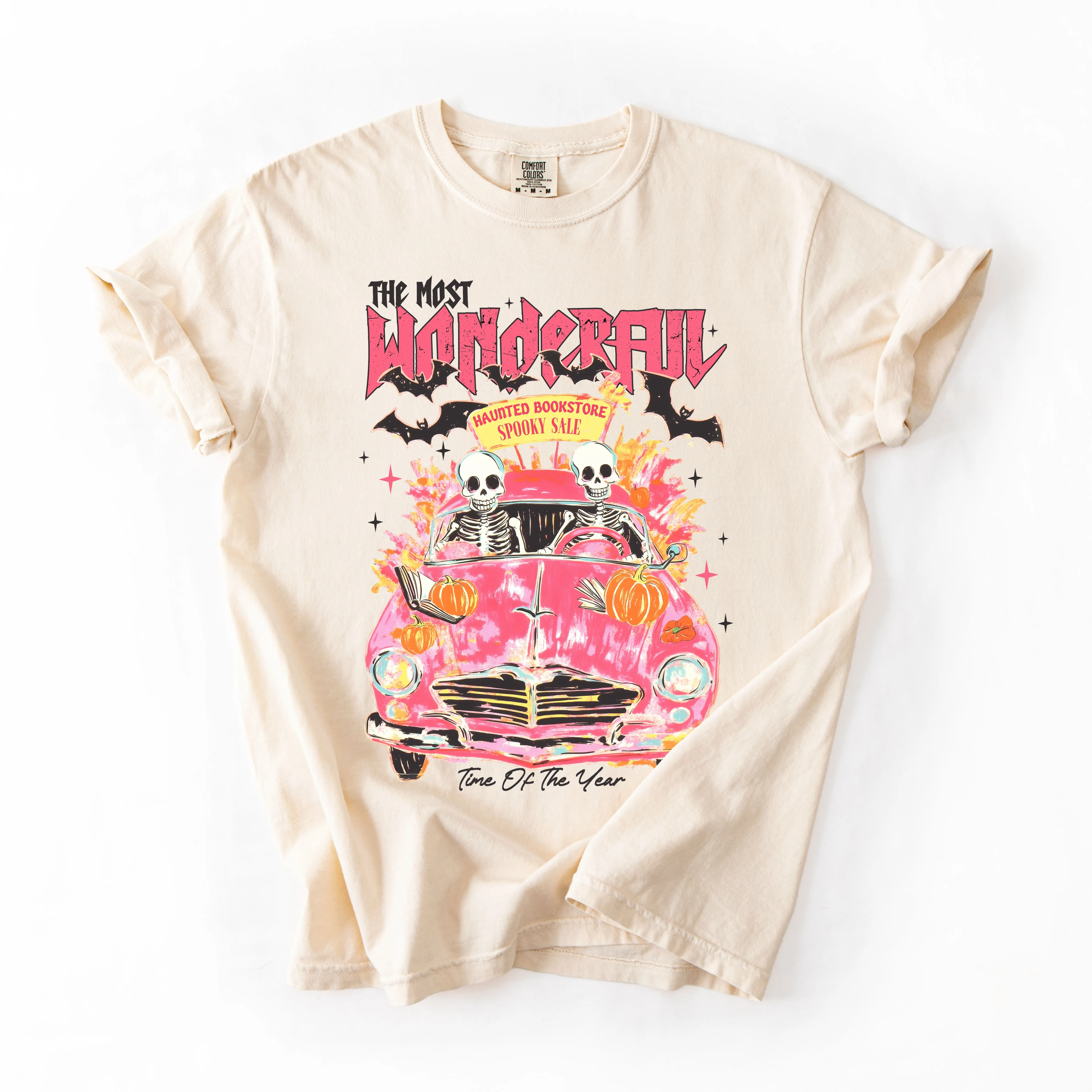The Most Wonderful Time Of The Year, Reading Skeletons, Pink, Spooky, Halloween, Trending Graphic Tee, Comfort Colors T-Shirt sold by Refinery Number One product image thumbnail 2