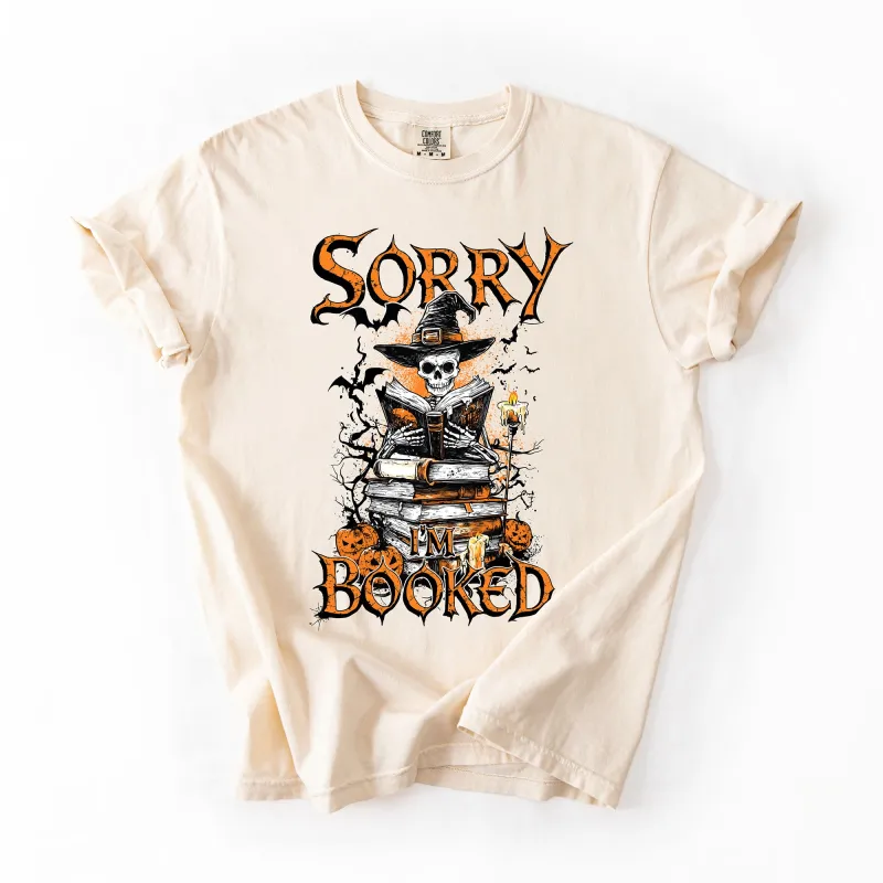 Sorry I'm Booked, Skeleton, Halloween, Library, Reading, Comfort Colors T-Shirt sold by Refinery Number One