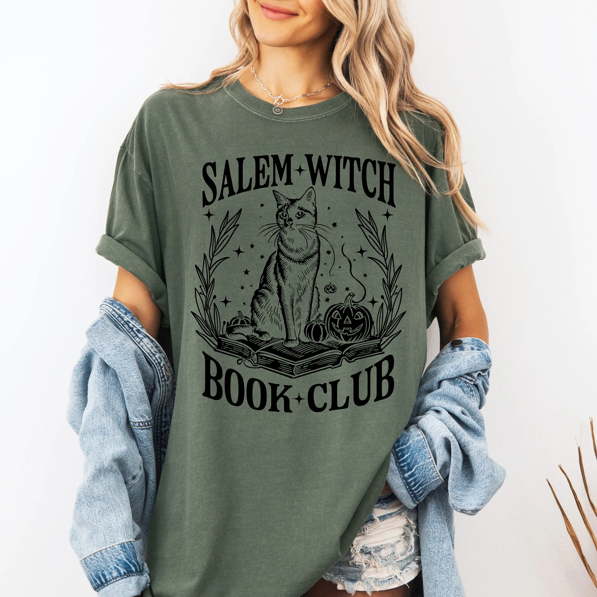 Salem Book Club, Cat, Retro, Classic, Vintage, Halloween, Reading, Books, Comfort Colors T-Shirt sold by Refinery Number One product image thumbnail 3