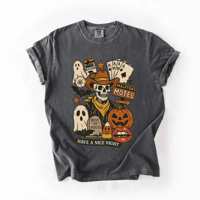 Retro Skeleton Motel, Classic, Vintage Halloween, Comfort Colors T-Shirt sold by Refinery Number One