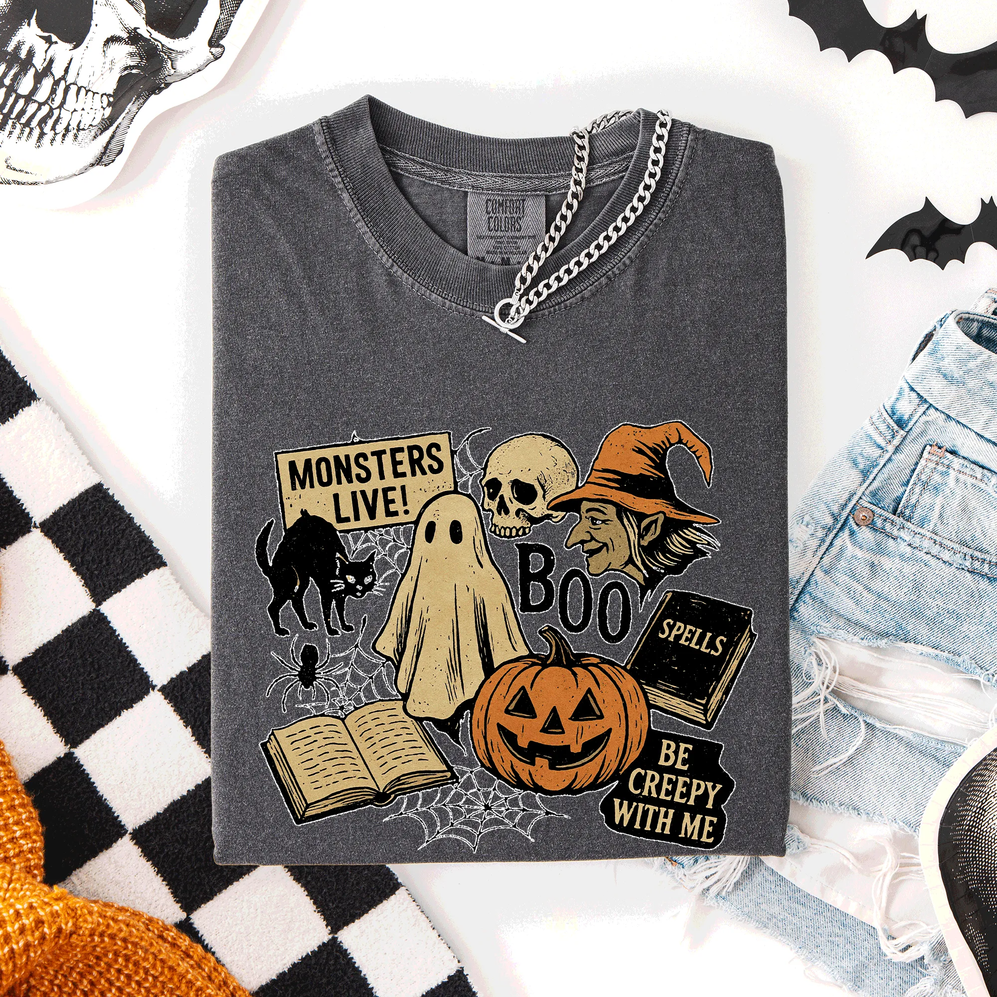 Retro Halloween, Monsters, Witch, Creepy, Comfort Colors T-Shirt sold by Refinery Number One product image thumbnail 3