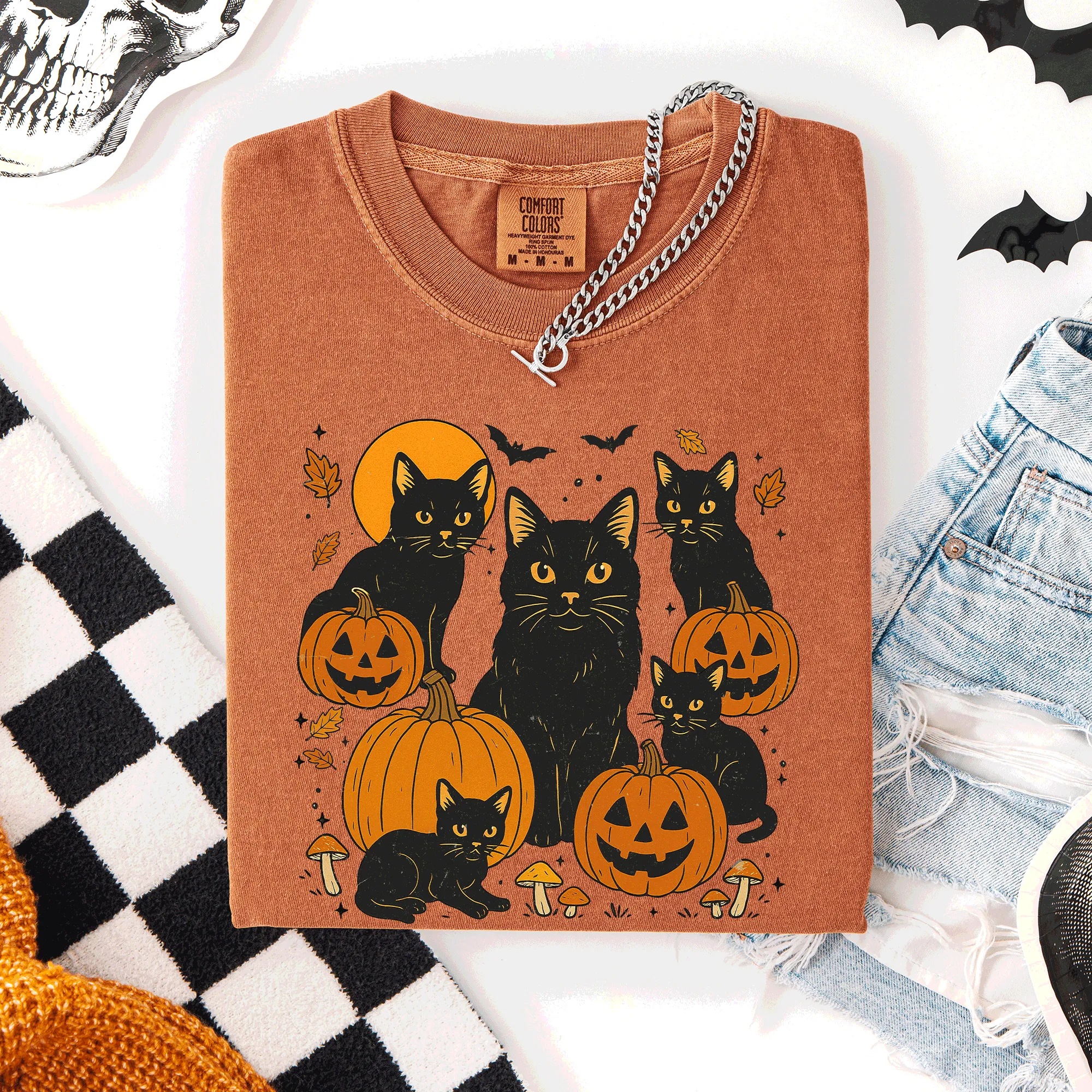 Retro Black Cats, Pumpkins, Halloween, Spooky, Comfort Colors T-Shirt sold by Refinery Number One product image thumbnail 2