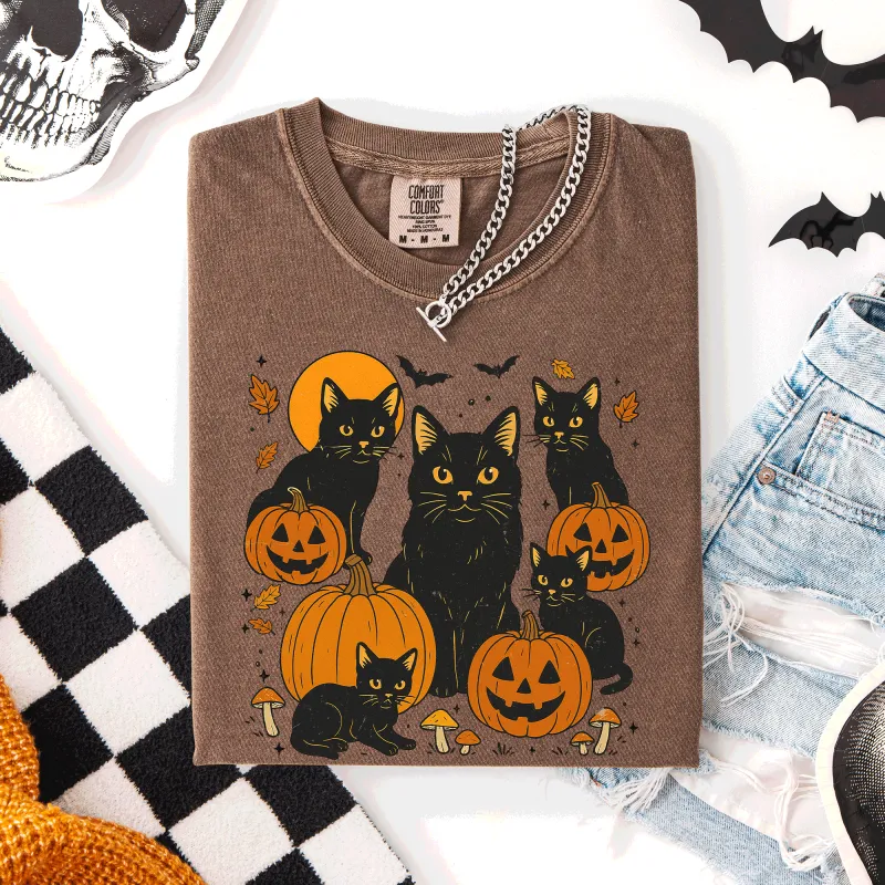 Retro Black Cats, Pumpkins, Halloween, Spooky, Comfort Colors T-Shirt sold by Refinery Number One
