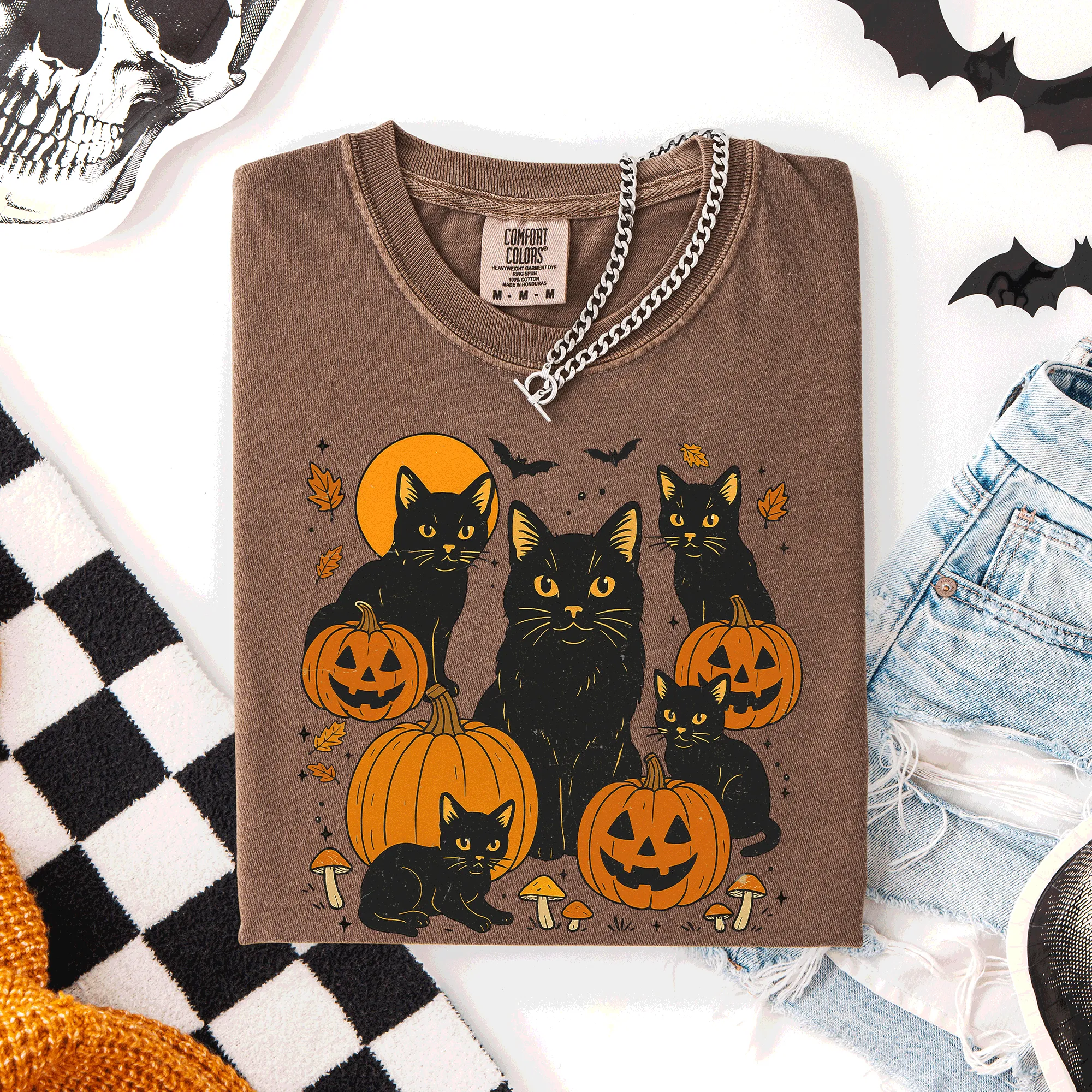 Retro Black Cats, Pumpkins, Halloween, Spooky, Comfort Colors T-Shirt sold by Refinery Number One