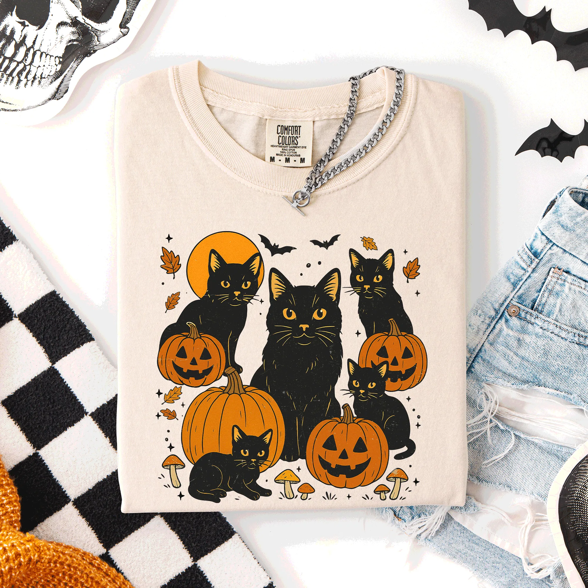 Retro Black Cats, Pumpkins, Halloween, Spooky, Comfort Colors T-Shirt sold by Refinery Number One product image thumbnail 5