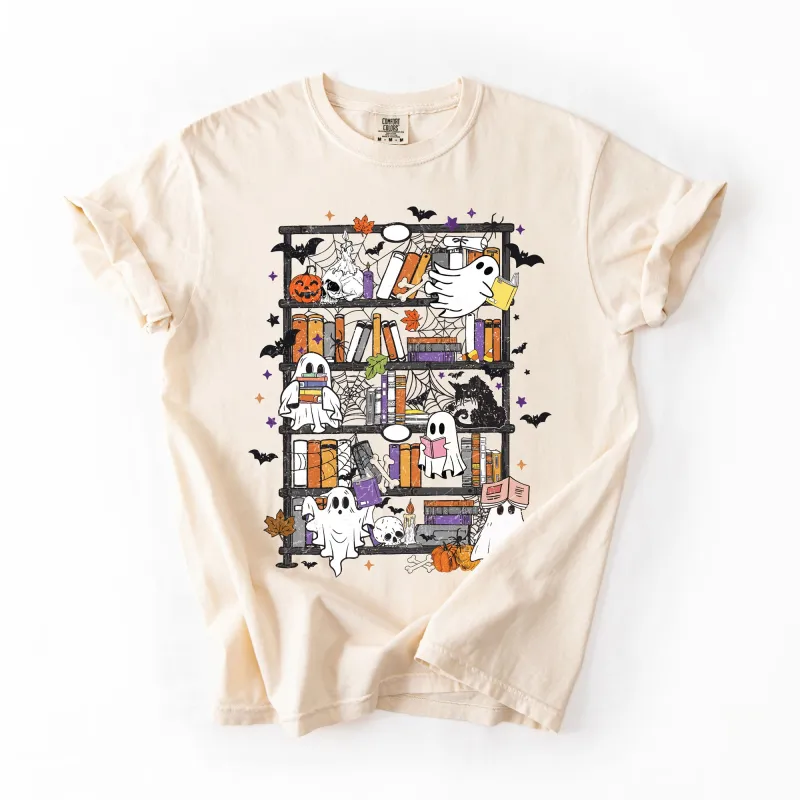 Reading Ghosts, Bookish, Library, Spooky, Halloween, Booktok, Trending Graphic Tee, Comfort Colors T-Shirt sold by Refinery Number One