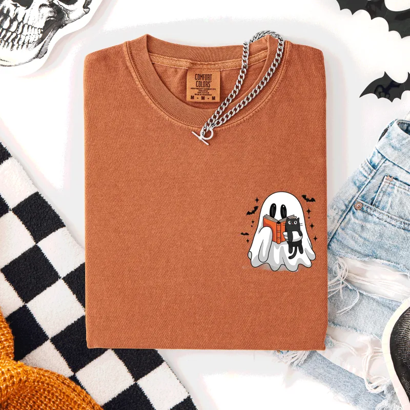 Reading Ghost, Cat, Funny, Halloween, Book, Library, Pocket, Comfort Colors T-Shirt sold by Refinery Number One