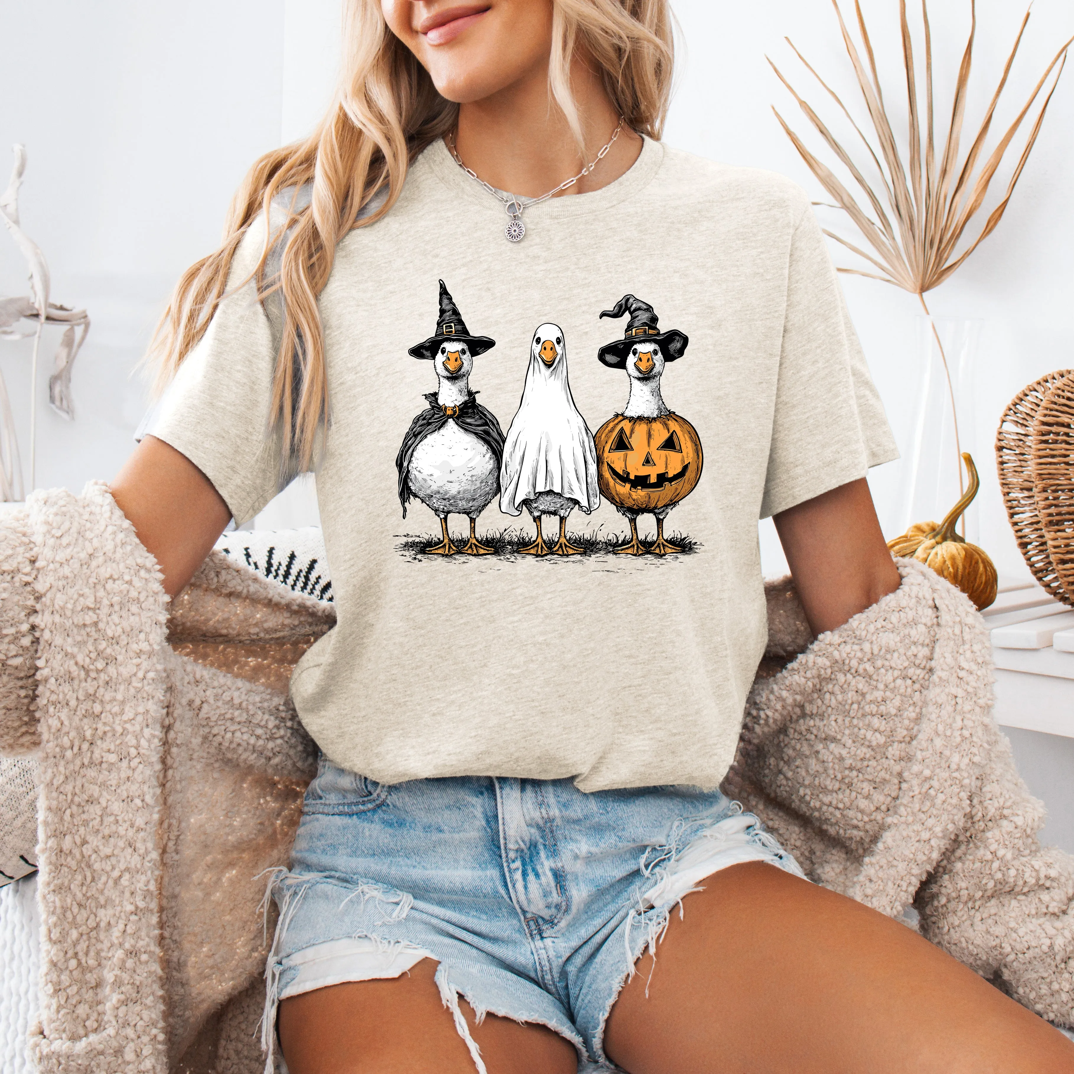 Cute Halloween Geese Whimsical Spooky Season Illustration Laughing Geese Collectible Graphic Tee sold by Refinery Number One product image thumbnail 2