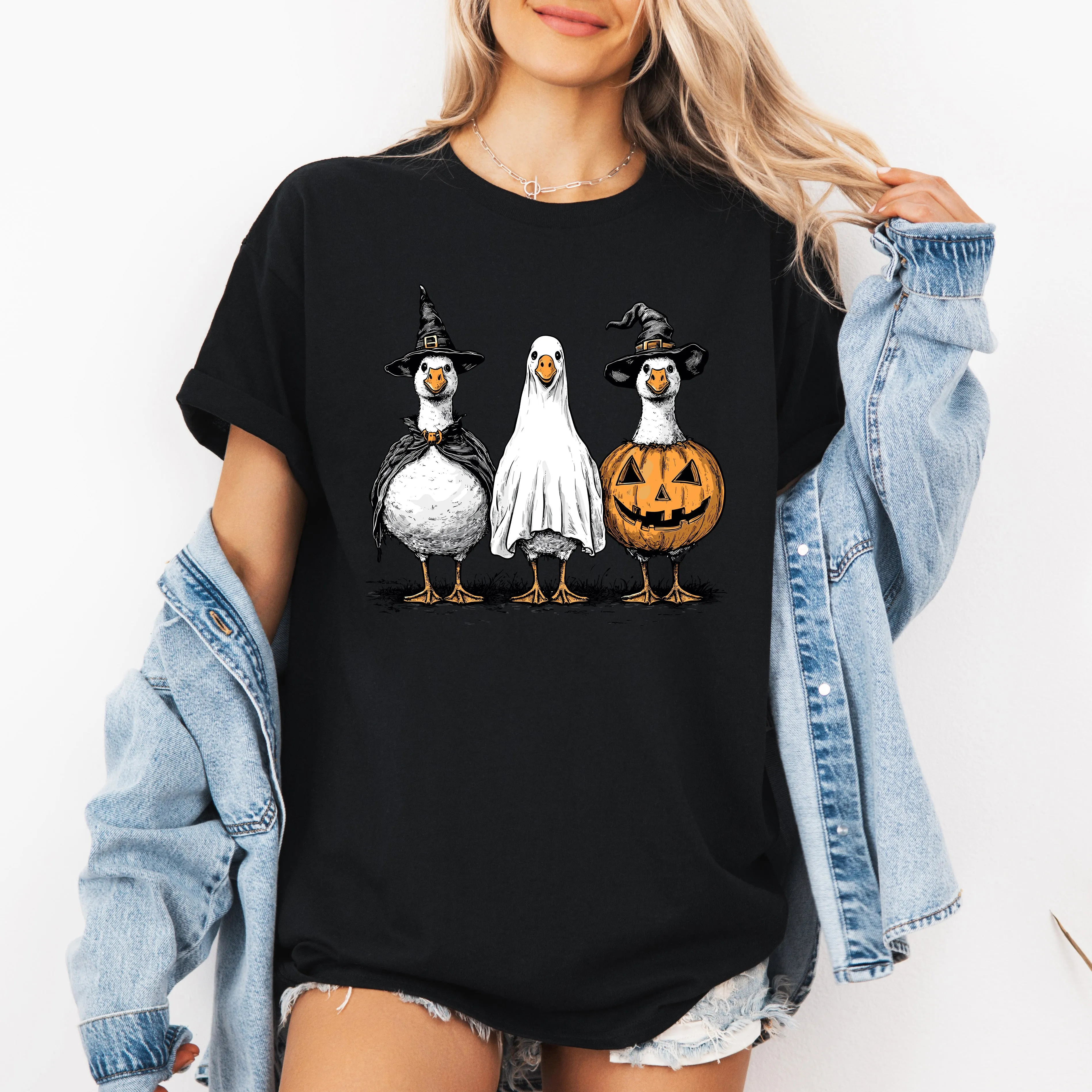 Cute Halloween Geese Whimsical Spooky Season Illustration Laughing Geese Collectible Graphic Tee sold by Refinery Number One product image thumbnail 4