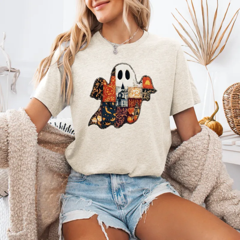 Ghost, Faux Quilt, Classic, Cute, Trad, Halloween, Fall, Autumn, Tshirt sold by Refinery Number One