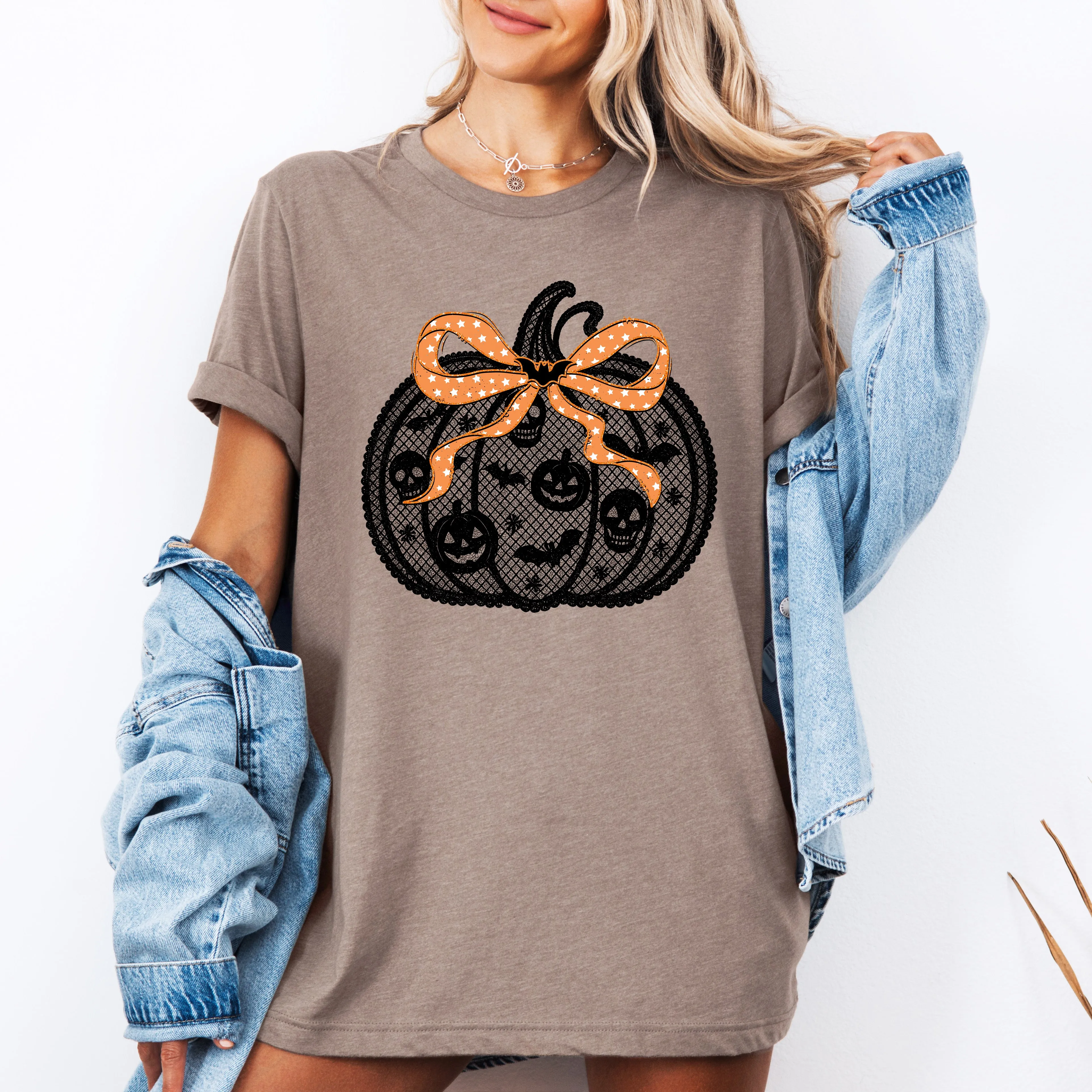 Halloween Pumpkin, Faux Lace, Coquette, Ribbon, Bows, Tshirt sold by Refinery Number One product image thumbnail 2