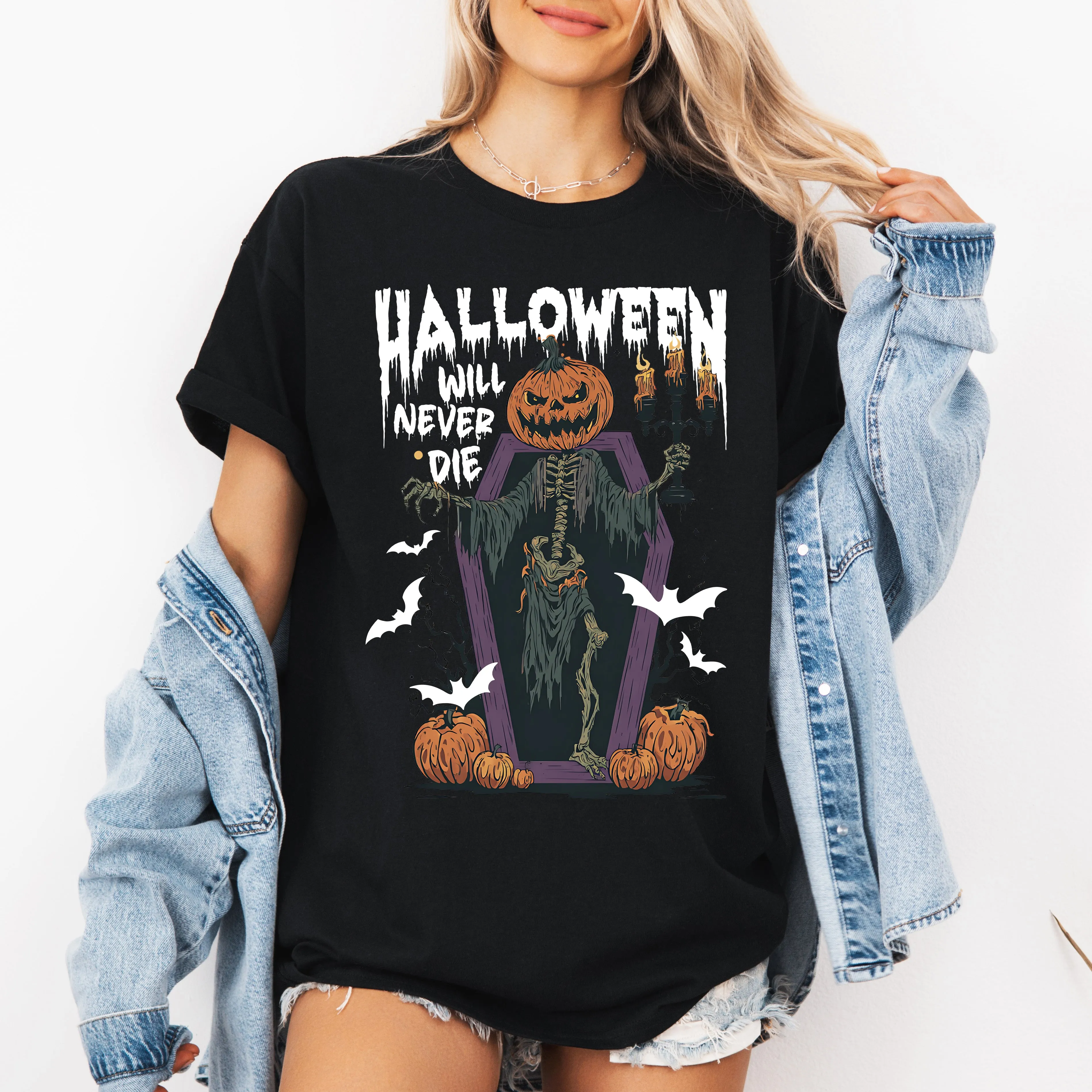 Halloween Will Never Die, Spooky, Jack-o-Lantern, Pumpkin, Tshirt sold by Refinery Number One product image thumbnail 4