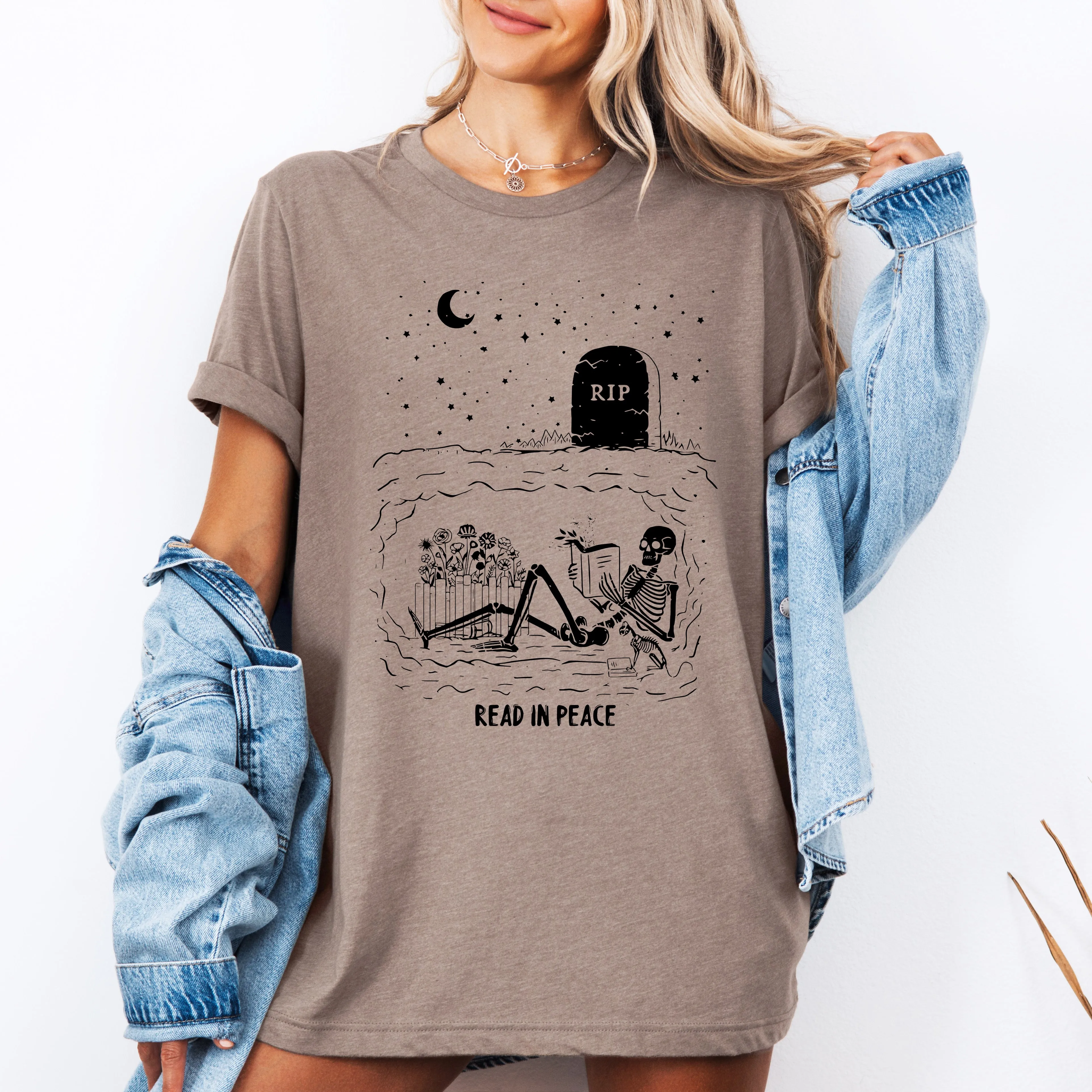 Read In Peace, Skeleton, RIP, Halloween, Booktok, Bookish, Library, Trending Graphic Tee, Tshirt sold by Refinery Number One product image thumbnail 2