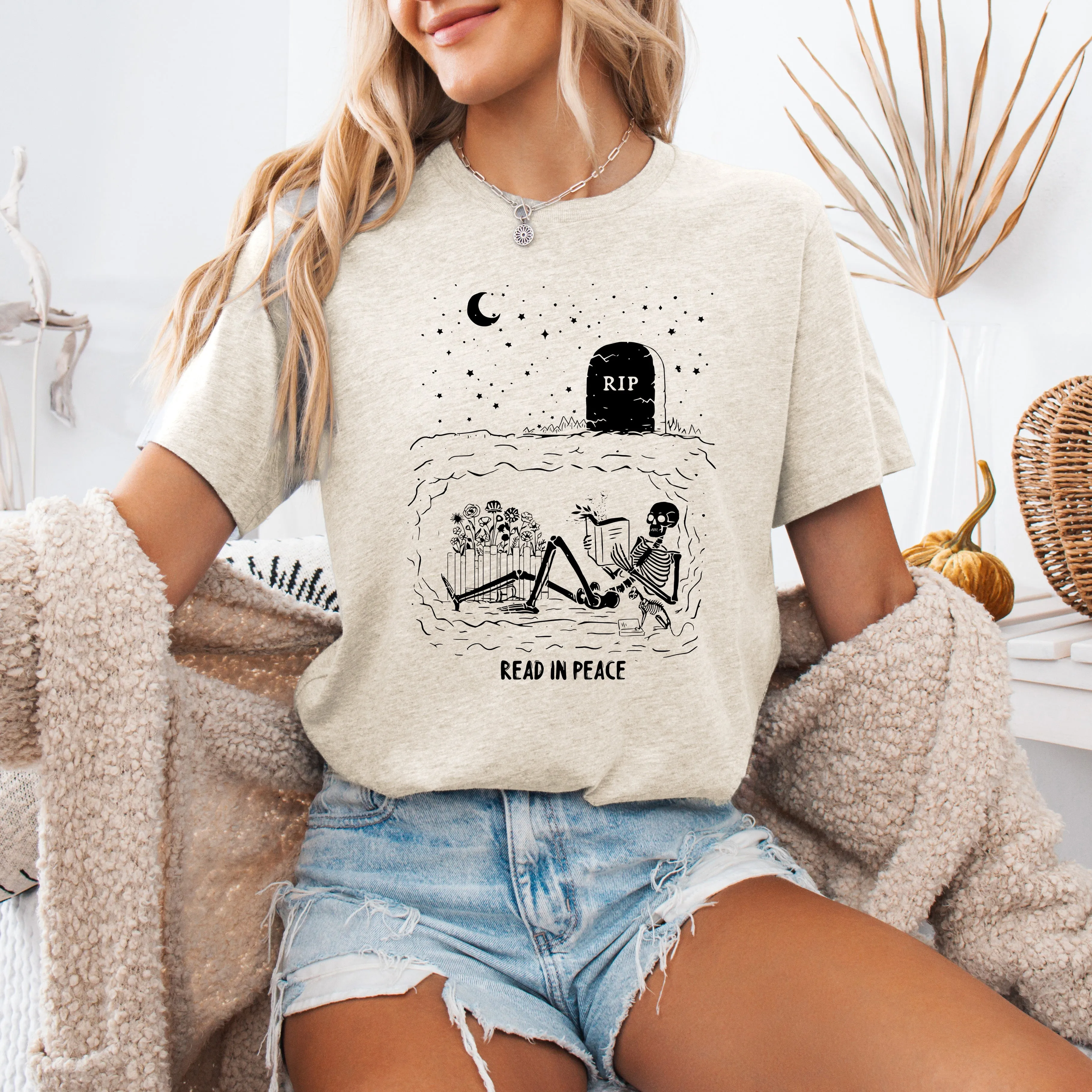 Read In Peace, Skeleton, RIP, Halloween, Booktok, Bookish, Library, Trending Graphic Tee, Tshirt sold by Refinery Number One product image thumbnail 3