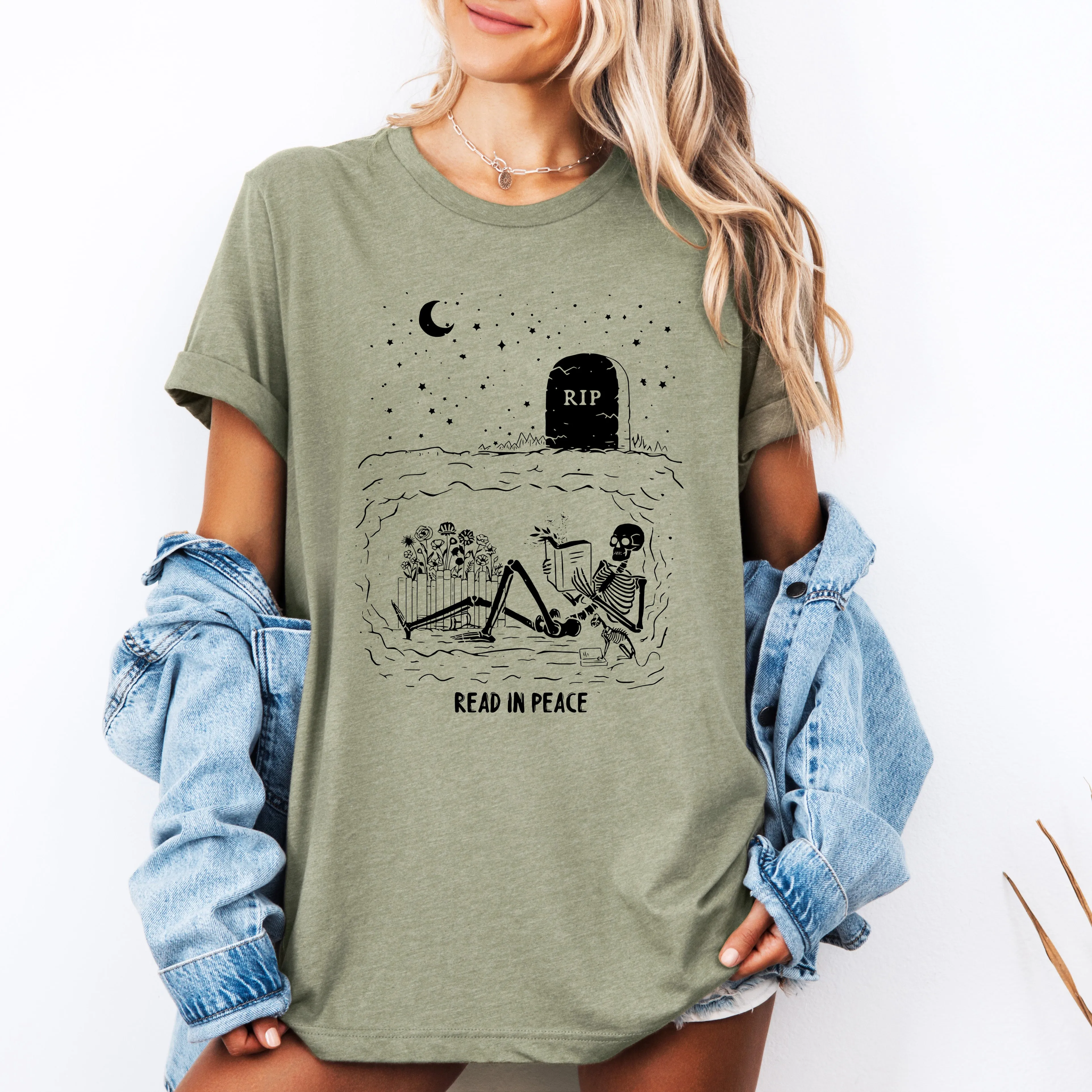 Read In Peace, Skeleton, RIP, Halloween, Booktok, Bookish, Library, Trending Graphic Tee, Tshirt sold by Refinery Number One product image thumbnail 4