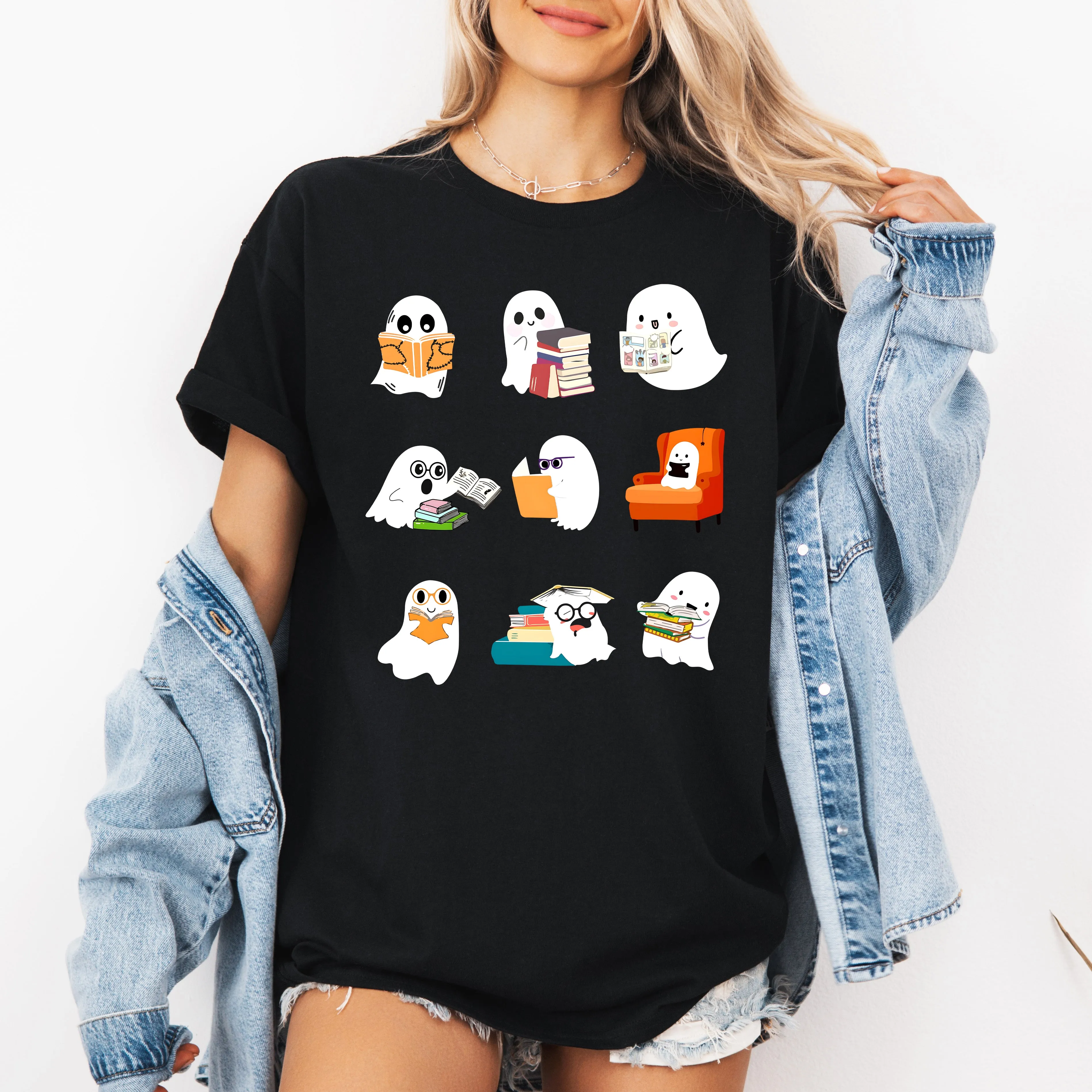 Reading Ghosts, Halloween, Library, Books, Tshirt sold by Refinery Number One