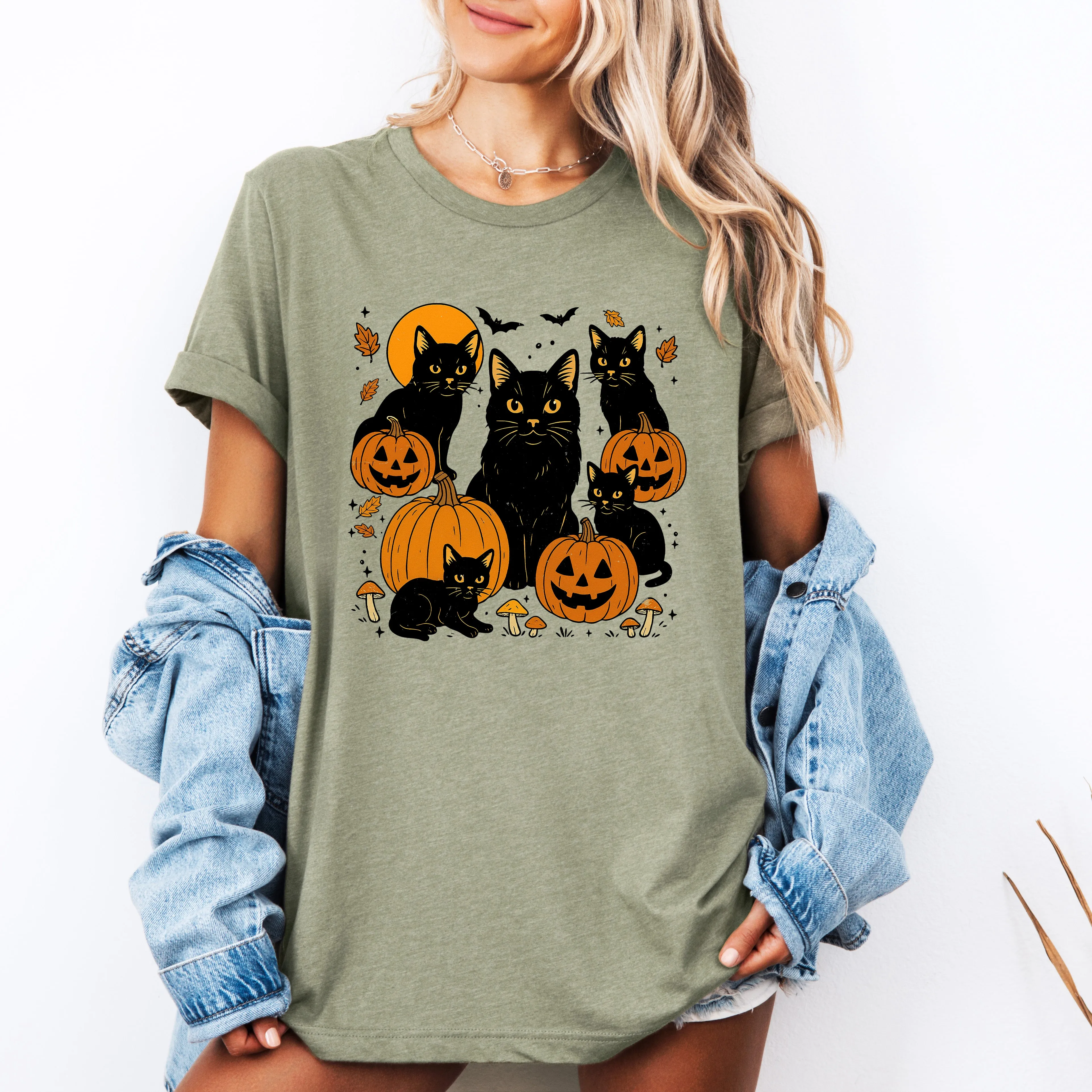 Retro Black Cats, Pumpkins, Halloween, Spooky, Tshirt sold by Refinery Number One product image thumbnail 2