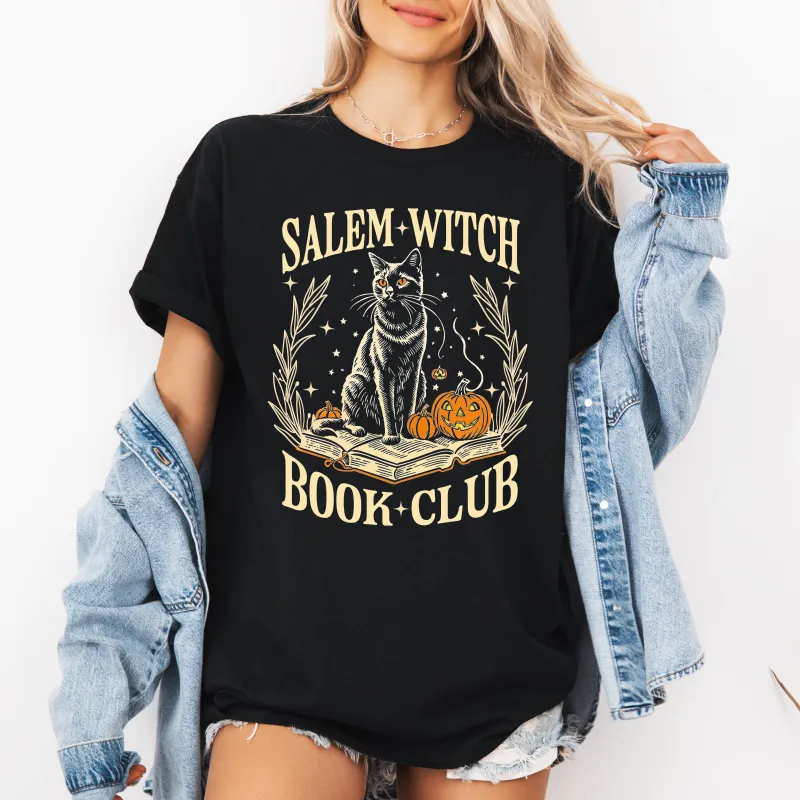 Salem Book Club, Cat, Retro, Classic, Vintage, Halloween, Reading, Books, Tshirt sold by Refinery Number One