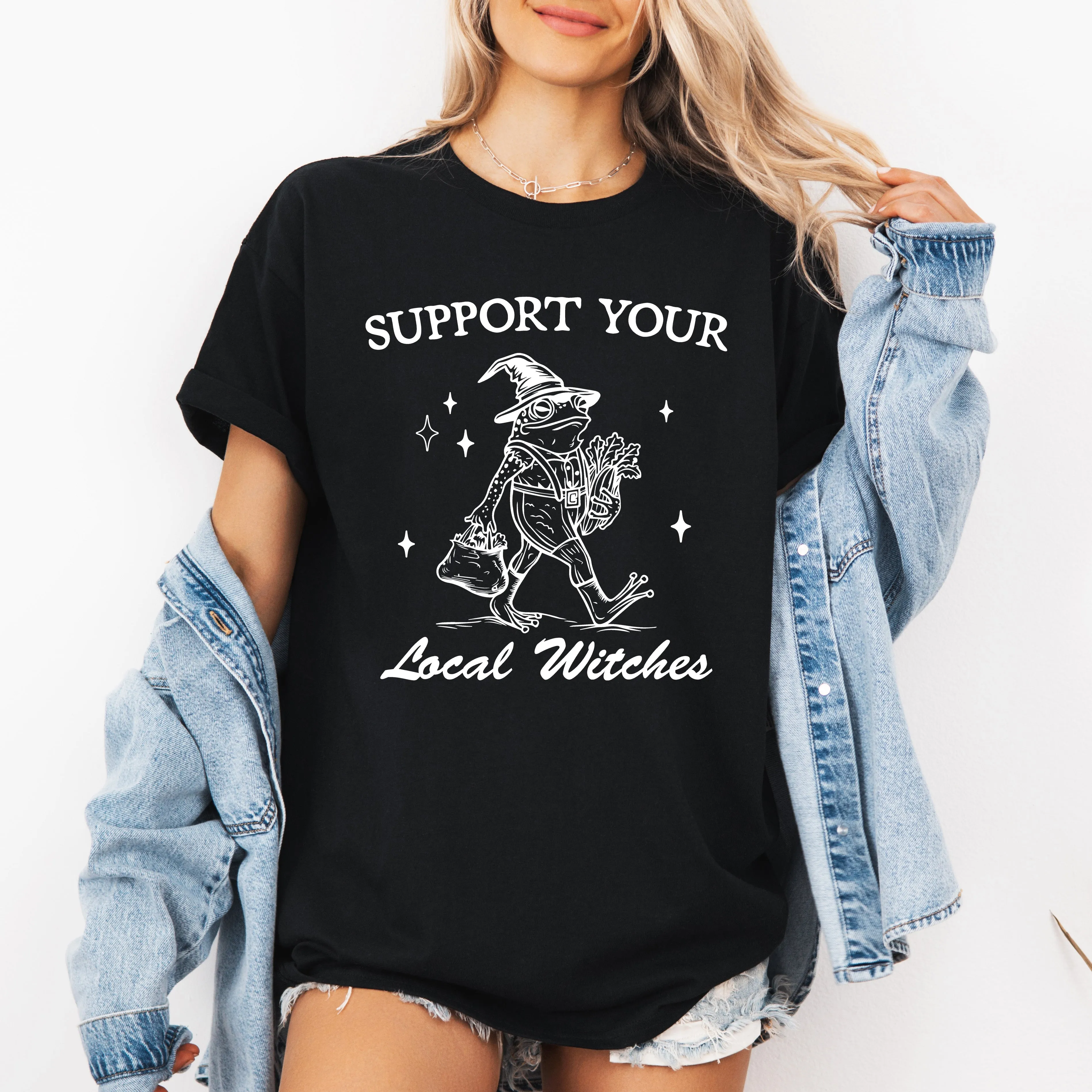 Support Your Local Witches, Frog, Halloween, Witchy, Spooky, Tshirt sold by Refinery Number One product image thumbnail 4
