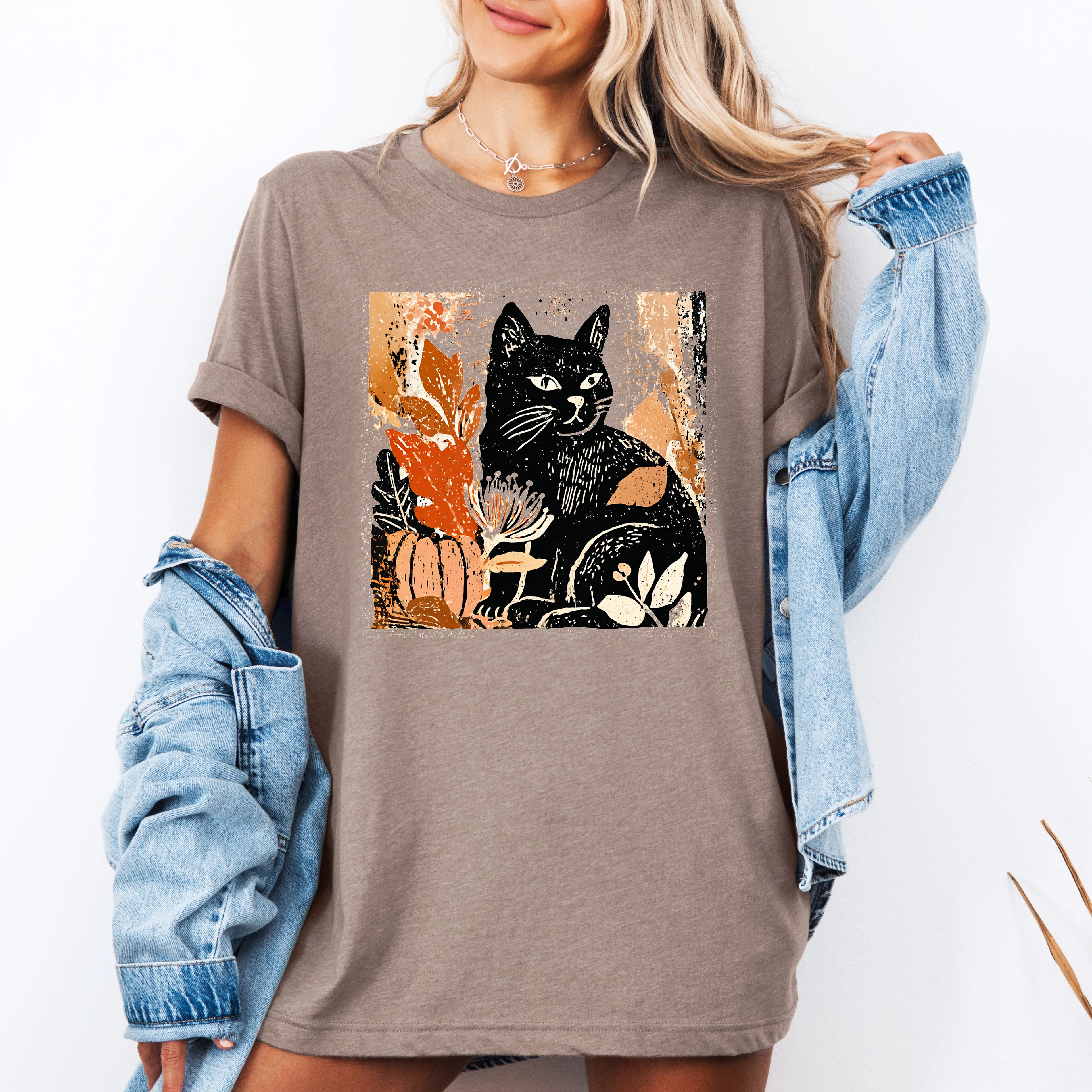 Vintage Black Cat, Halloween, Autumn, Fall, Pumpkin, Tshirt sold by Refinery Number One