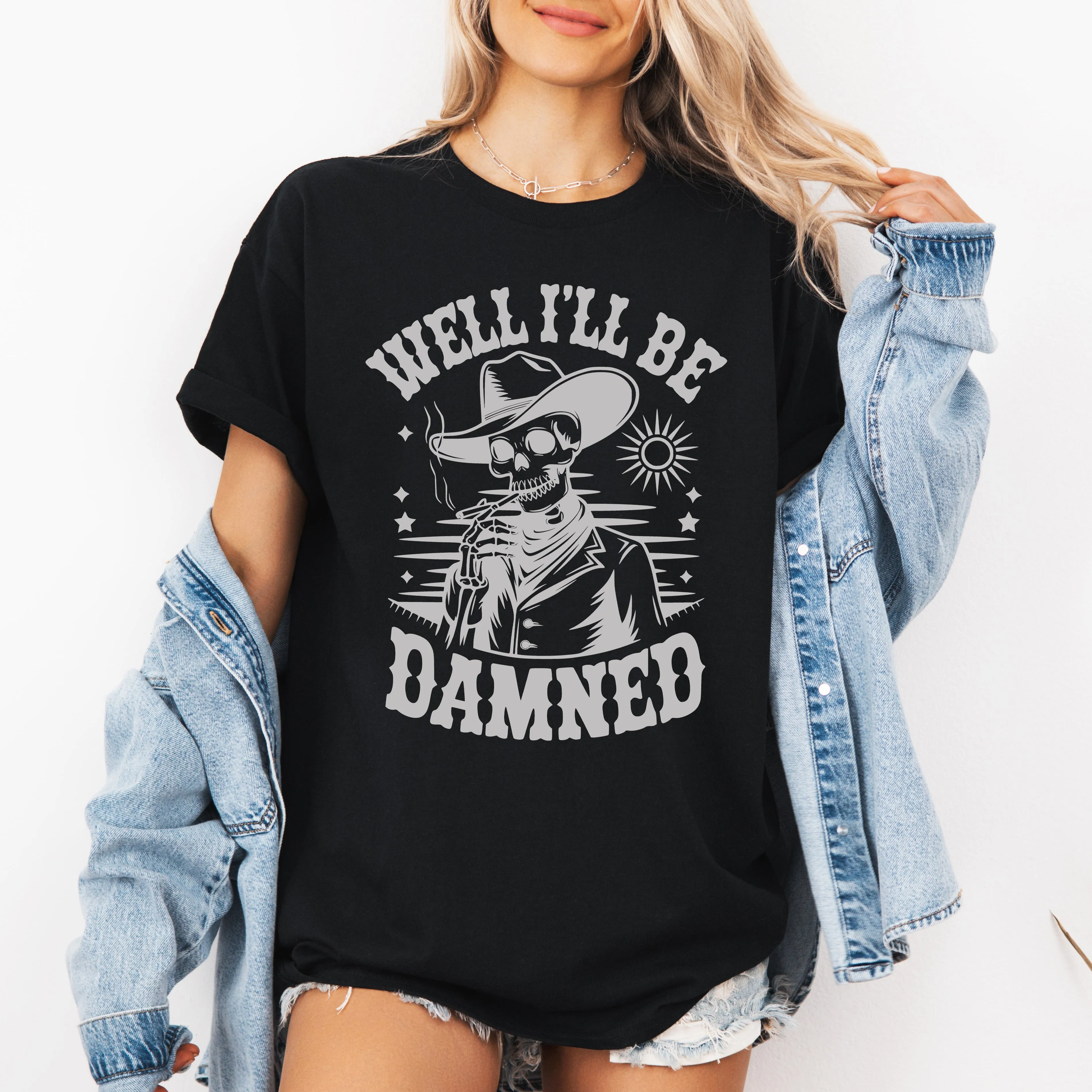 Well I'll Be Damned, Skeleton, Funny, Halloween, Tshirt sold by Refinery Number One product image thumbnail 4
