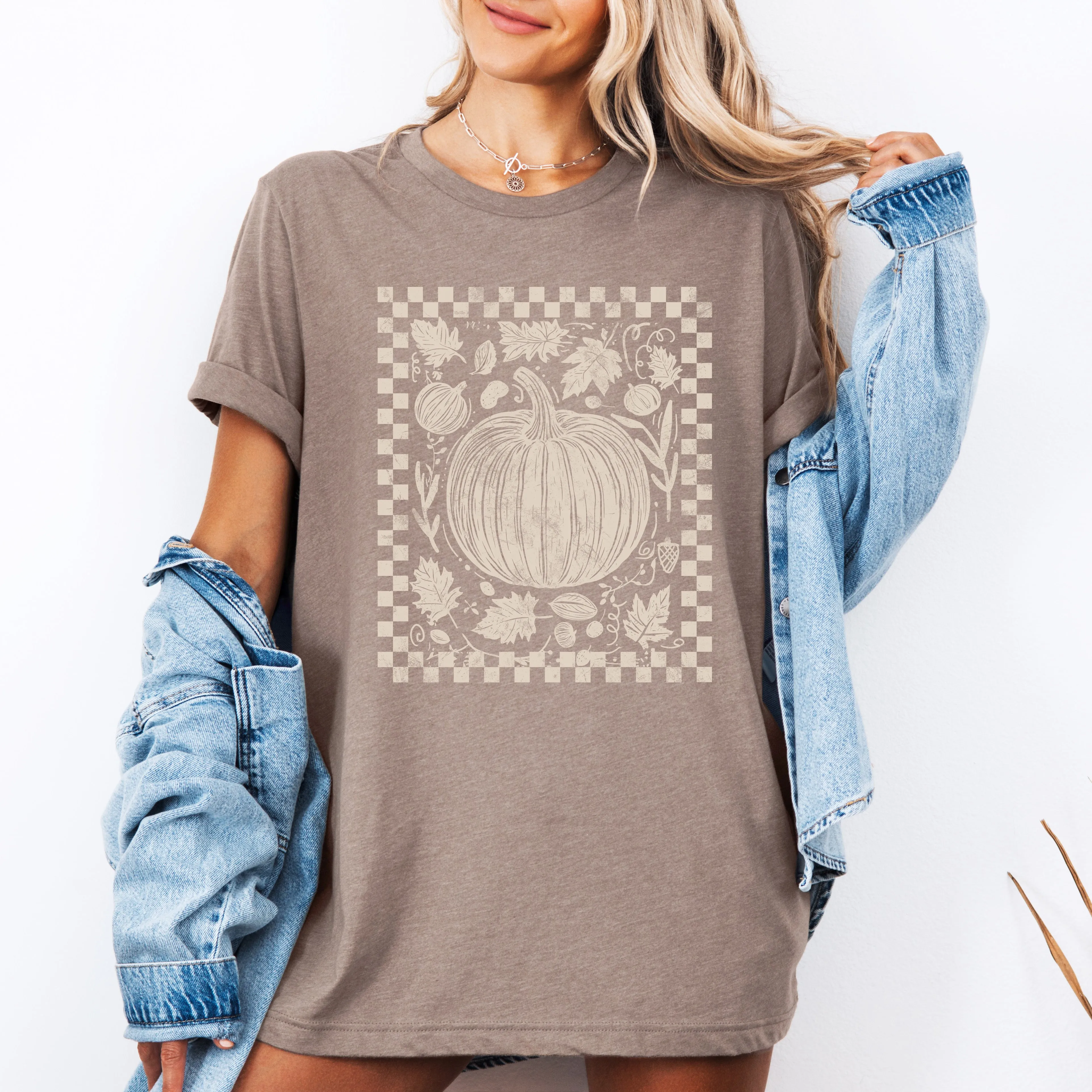 Checkered Pumpkin, Minimalist, Autumn, Fall, Tshirt sold by Refinery Number One product image thumbnail 3