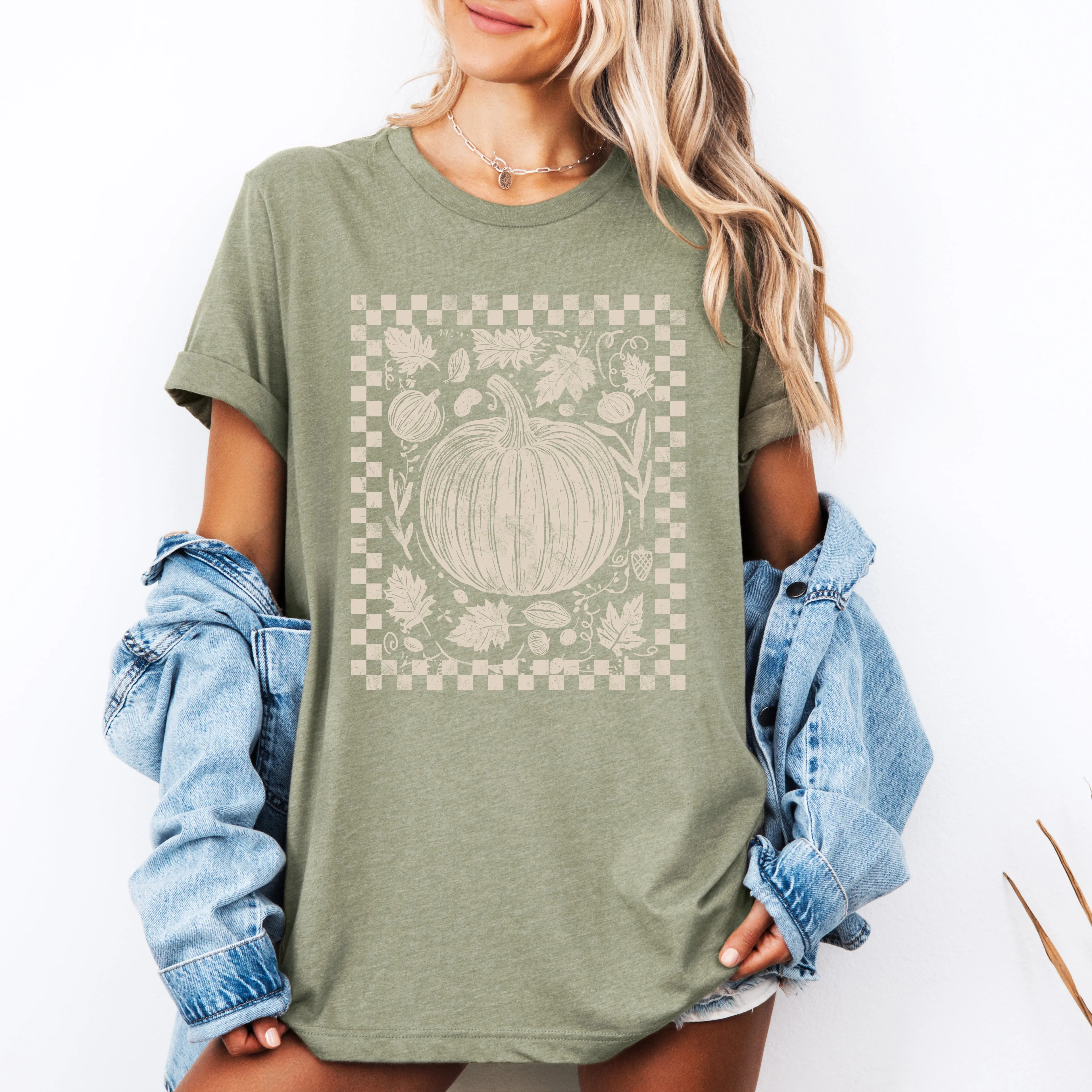 Checkered Pumpkin, Minimalist, Autumn, Fall, Tshirt sold by Refinery Number One product image thumbnail 4