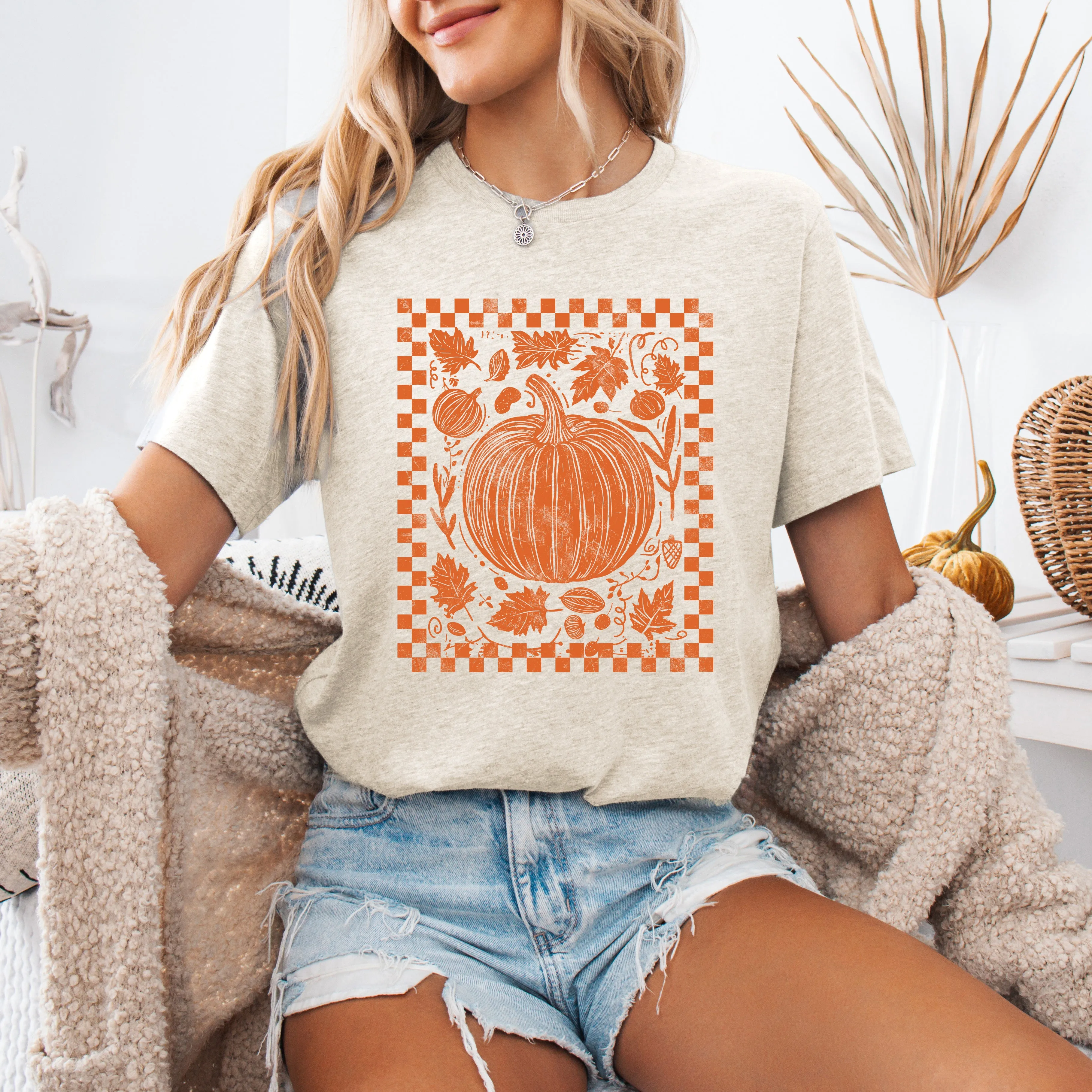 Checkered Pumpkin, Minimalist, Autumn, Fall, Tshirt sold by Refinery Number One product image thumbnail 2