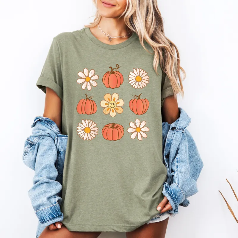 Flowers and Pumpkins, Minimalist Autumn, Fall, Halloween, Tshirt sold by Refinery Number One