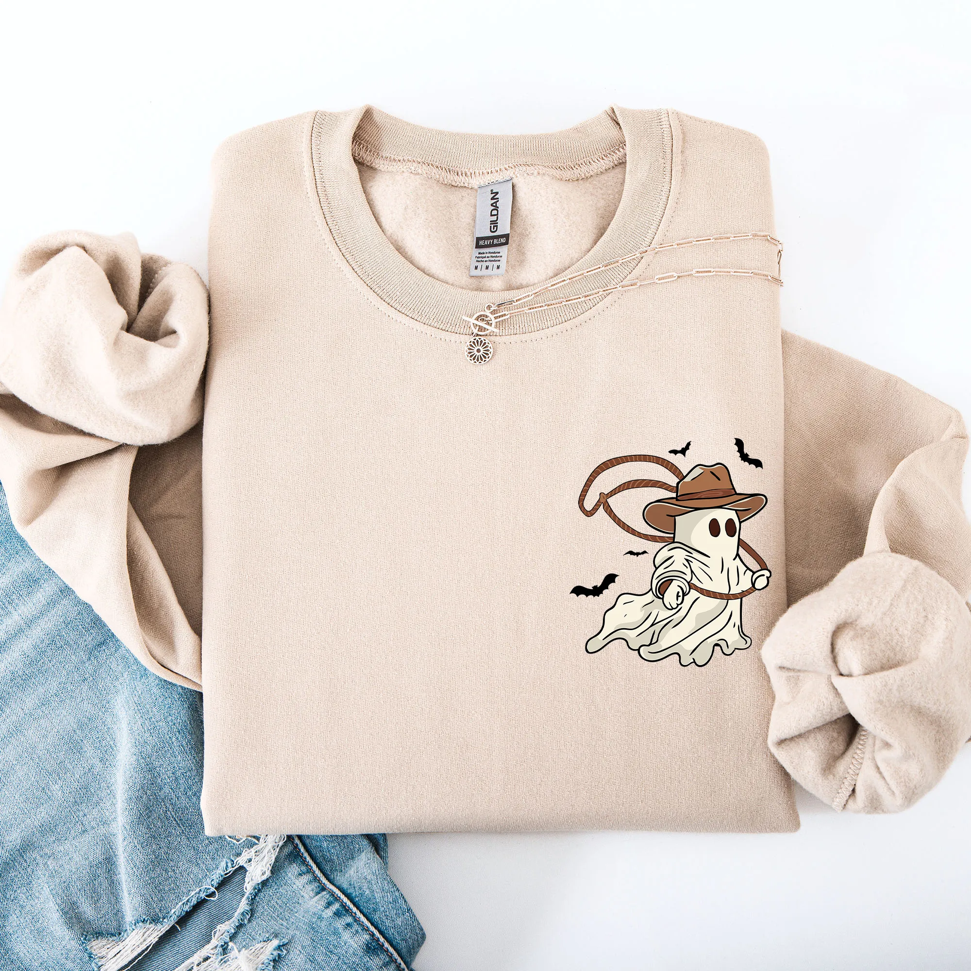 Cowboy Ghost, Lasso, Halloween, Cute, Western, Country, Pocket Sweatshirt sold by Refinery Number One