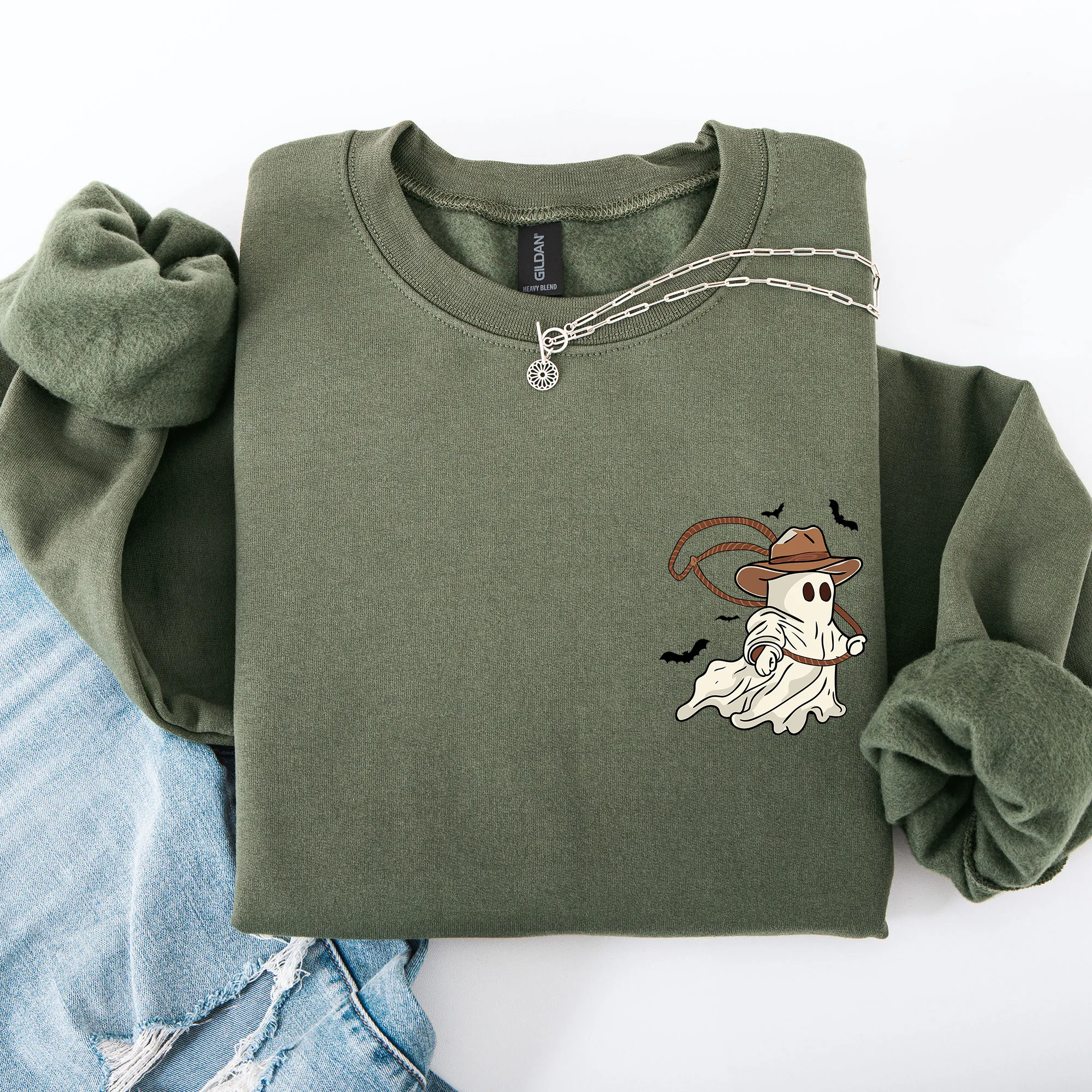 Cowboy Ghost, Lasso, Halloween, Cute, Western, Country, Pocket Sweatshirt sold by Refinery Number One product image thumbnail 3