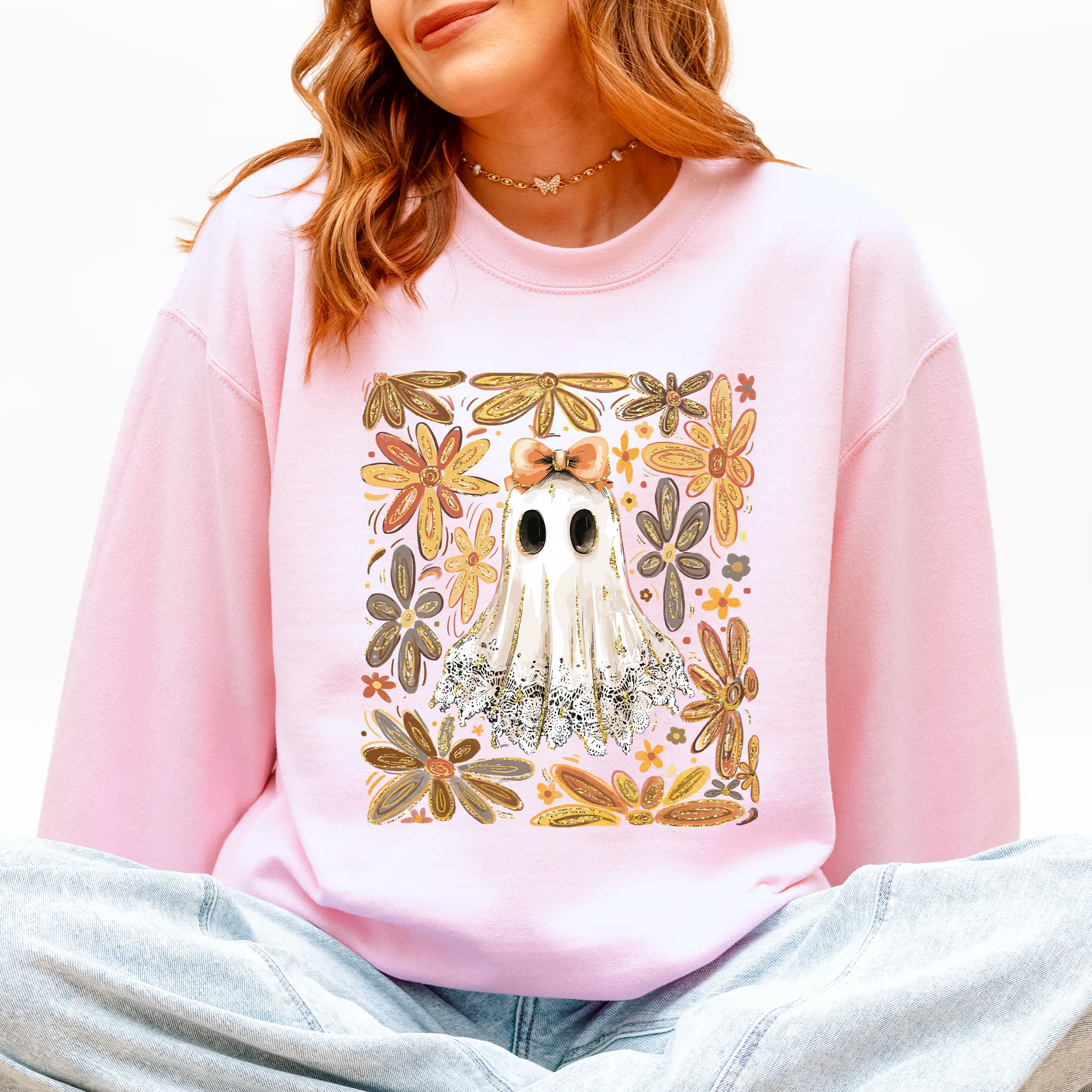 Beautiful Halloween, Flowers, Coquette Ghost Sweatshirt sold by Refinery Number One product image thumbnail 5