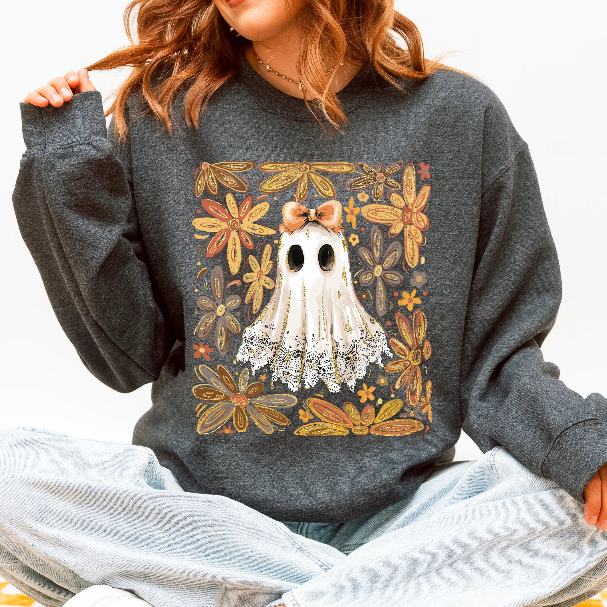 Beautiful Halloween, Flowers, Coquette Ghost Sweatshirt sold by Refinery Number One product image thumbnail 2