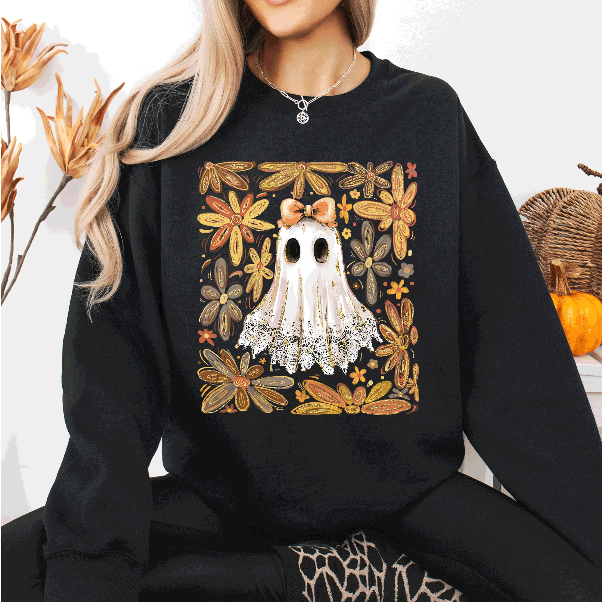 Beautiful Halloween, Flowers, Coquette Ghost Sweatshirt sold by Refinery Number One