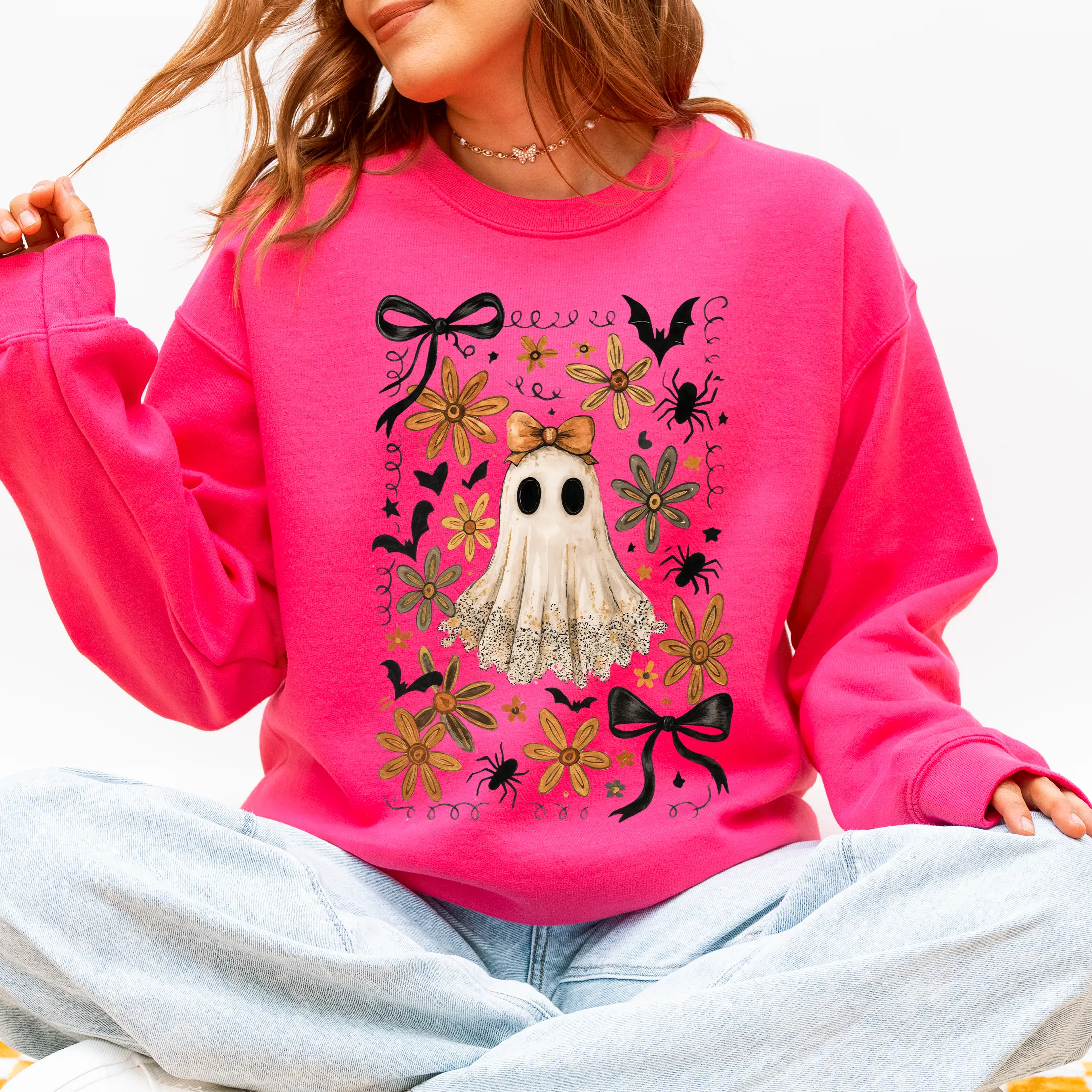 Beautiful Halloween, Bows, Bats, Flowers Sweatshirt sold by Refinery Number One product image thumbnail 4