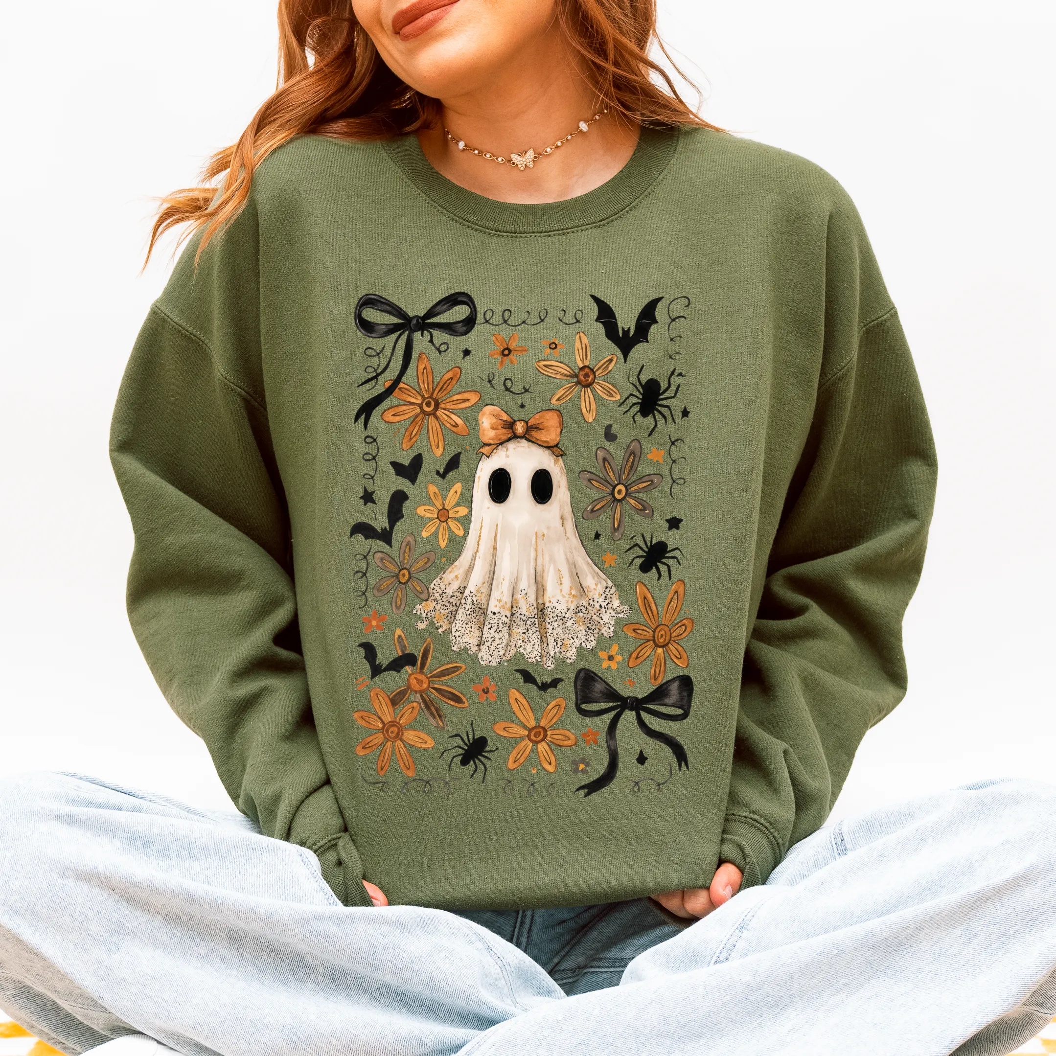 Beautiful Halloween, Bows, Bats, Flowers Sweatshirt sold by Refinery Number One product image thumbnail 2