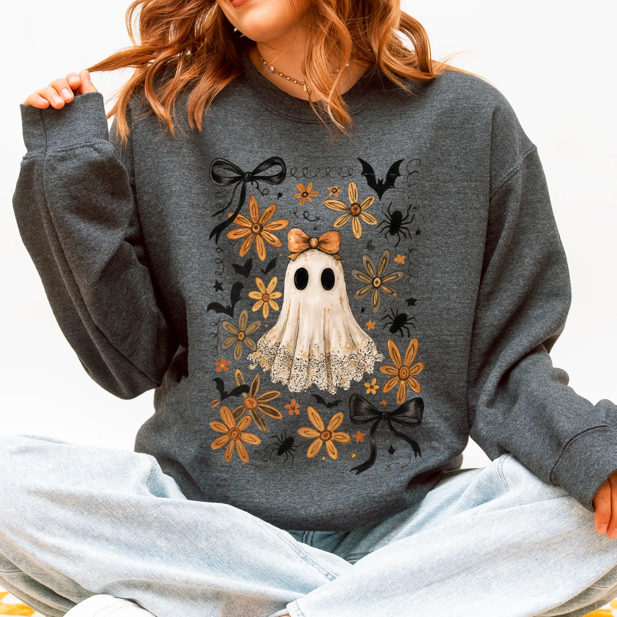 Beautiful Halloween, Bows, Bats, Flowers Sweatshirt sold by Refinery Number One product image thumbnail 5