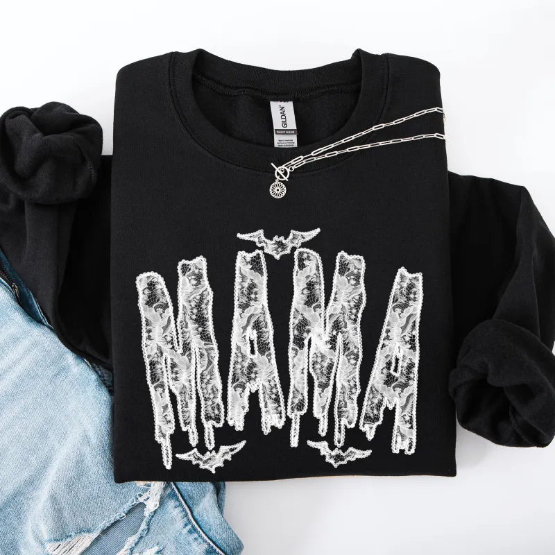 Mama, Faux Lace, Halloween, Coquette, Cute Sweatshirt sold by Refinery Number One
