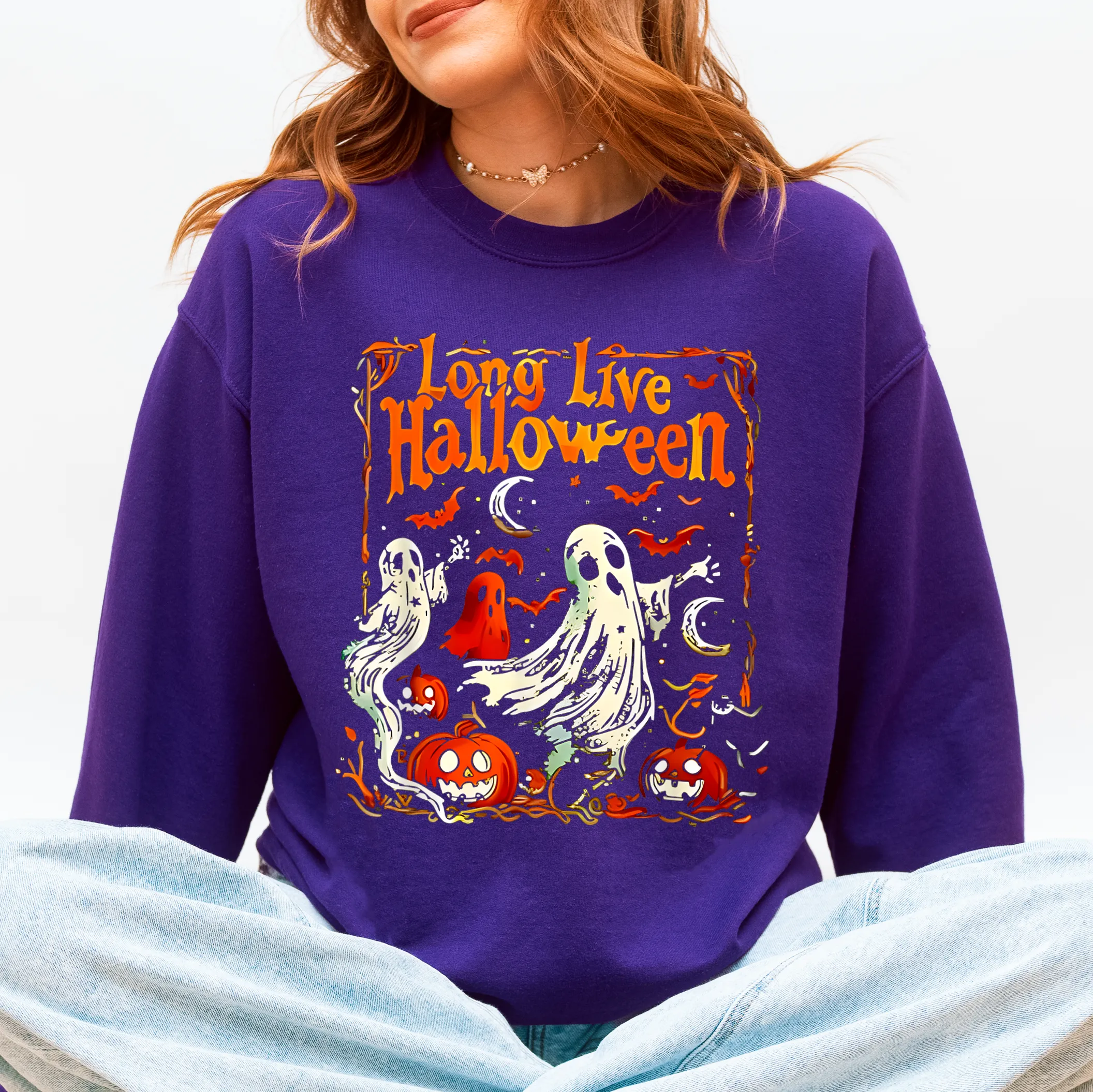 Long Live Halloween, Pumpkin, Classic, Vintage, Ghosts Sweatshirt sold by Refinery Number One product image thumbnail 5