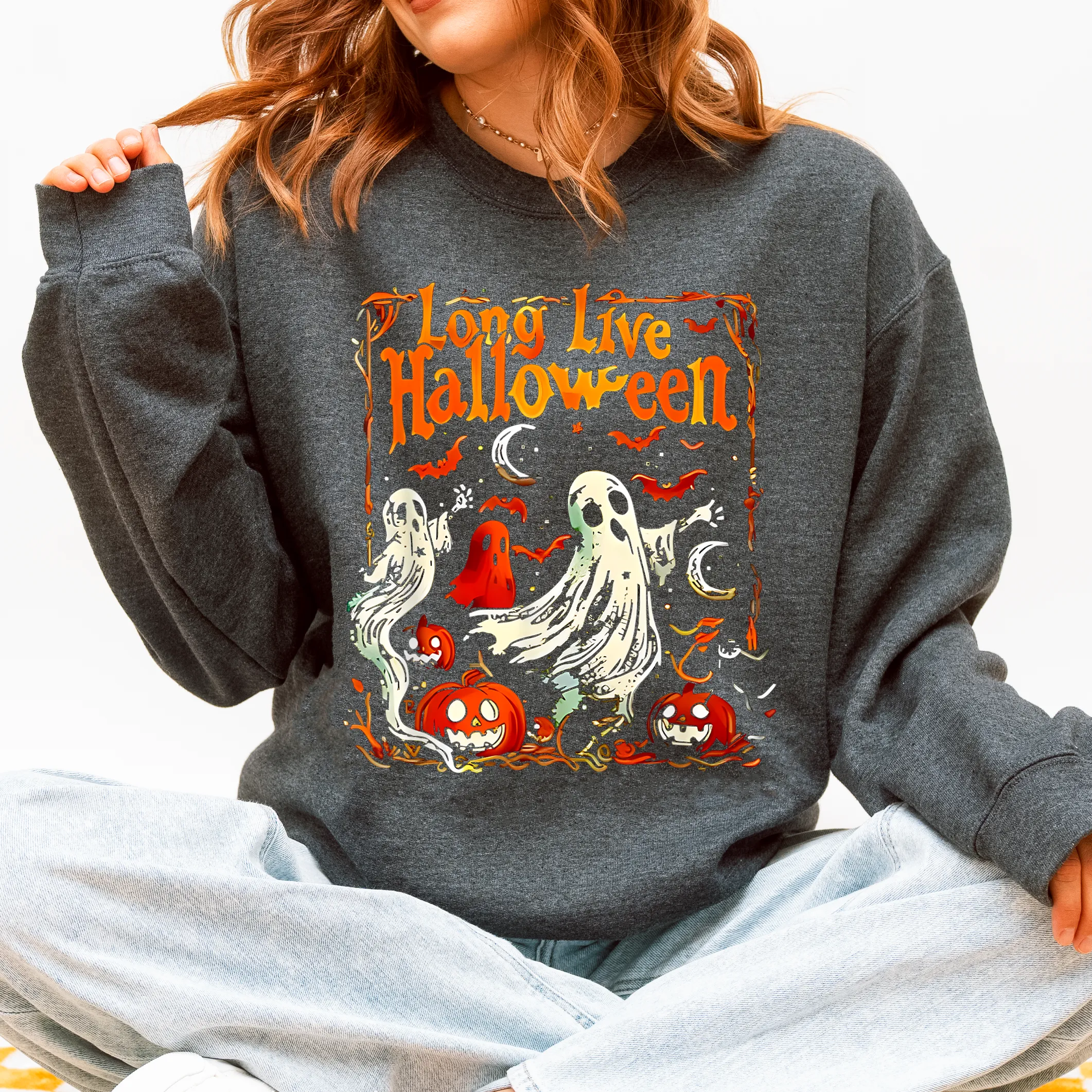 Long Live Halloween, Pumpkin, Classic, Vintage, Ghosts Sweatshirt sold by Refinery Number One product image thumbnail 2