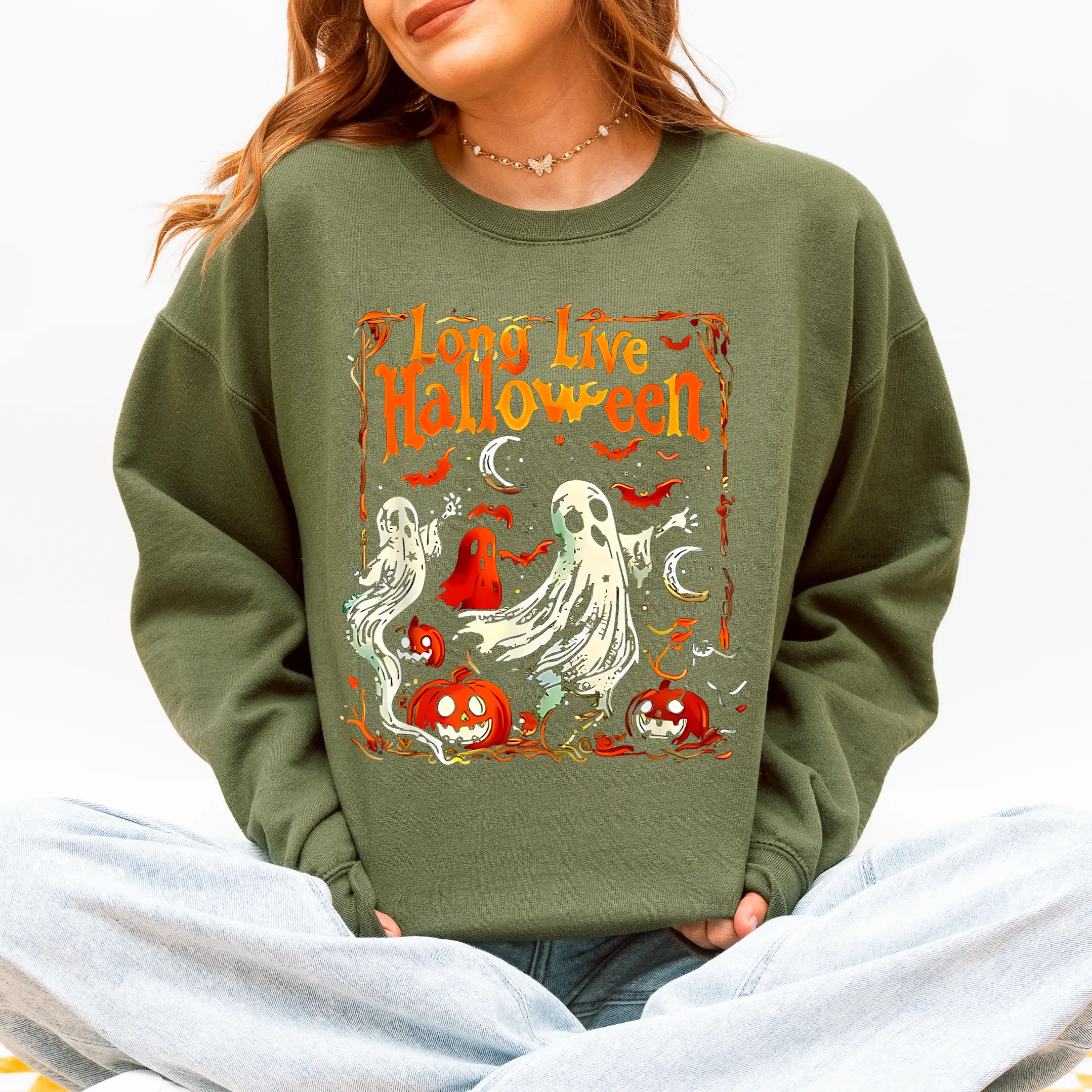 Long Live Halloween, Pumpkin, Classic, Vintage, Ghosts Sweatshirt sold by Refinery Number One product image thumbnail 4